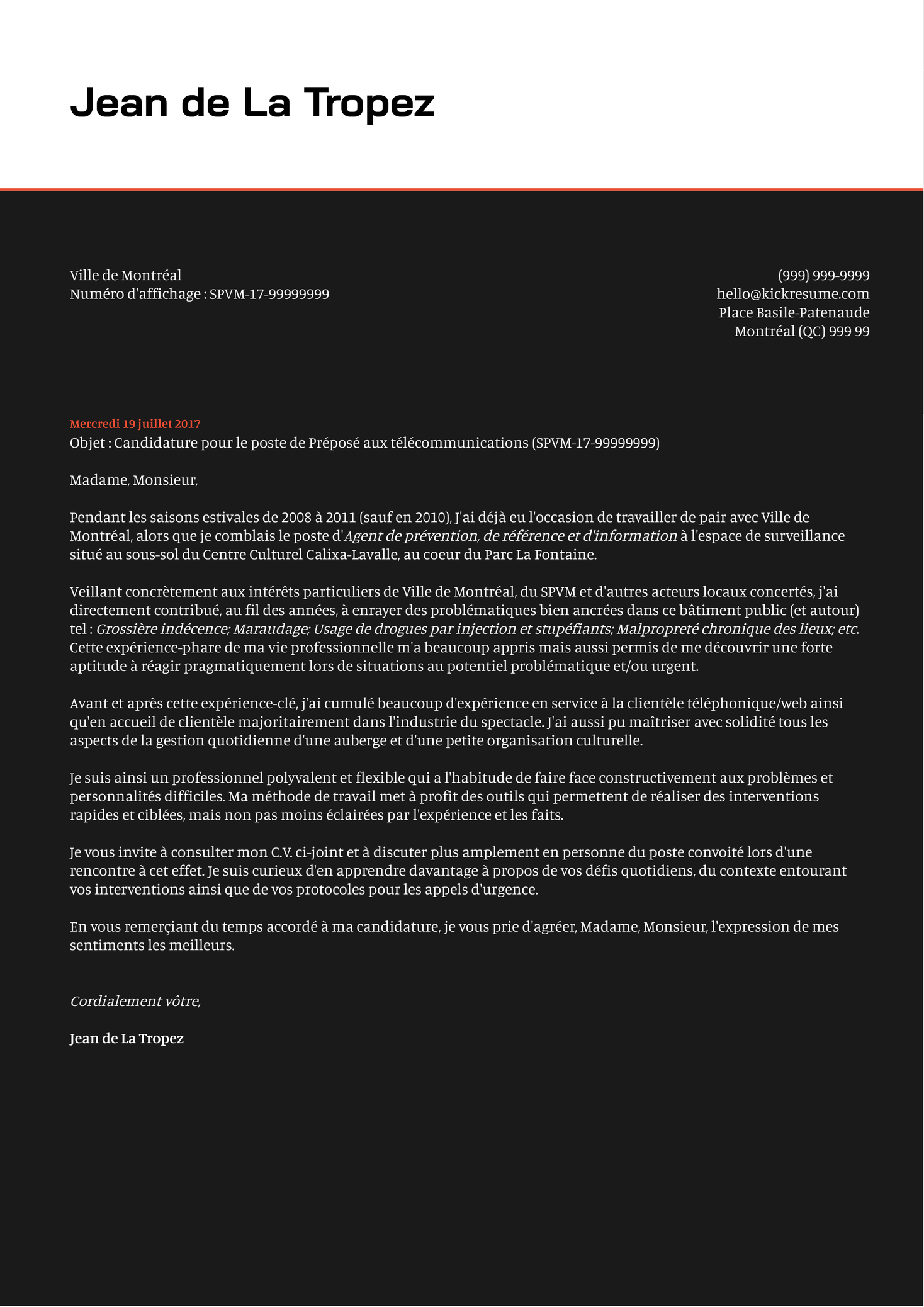 Webmaster/webmestre Cover Letter Example [FR]