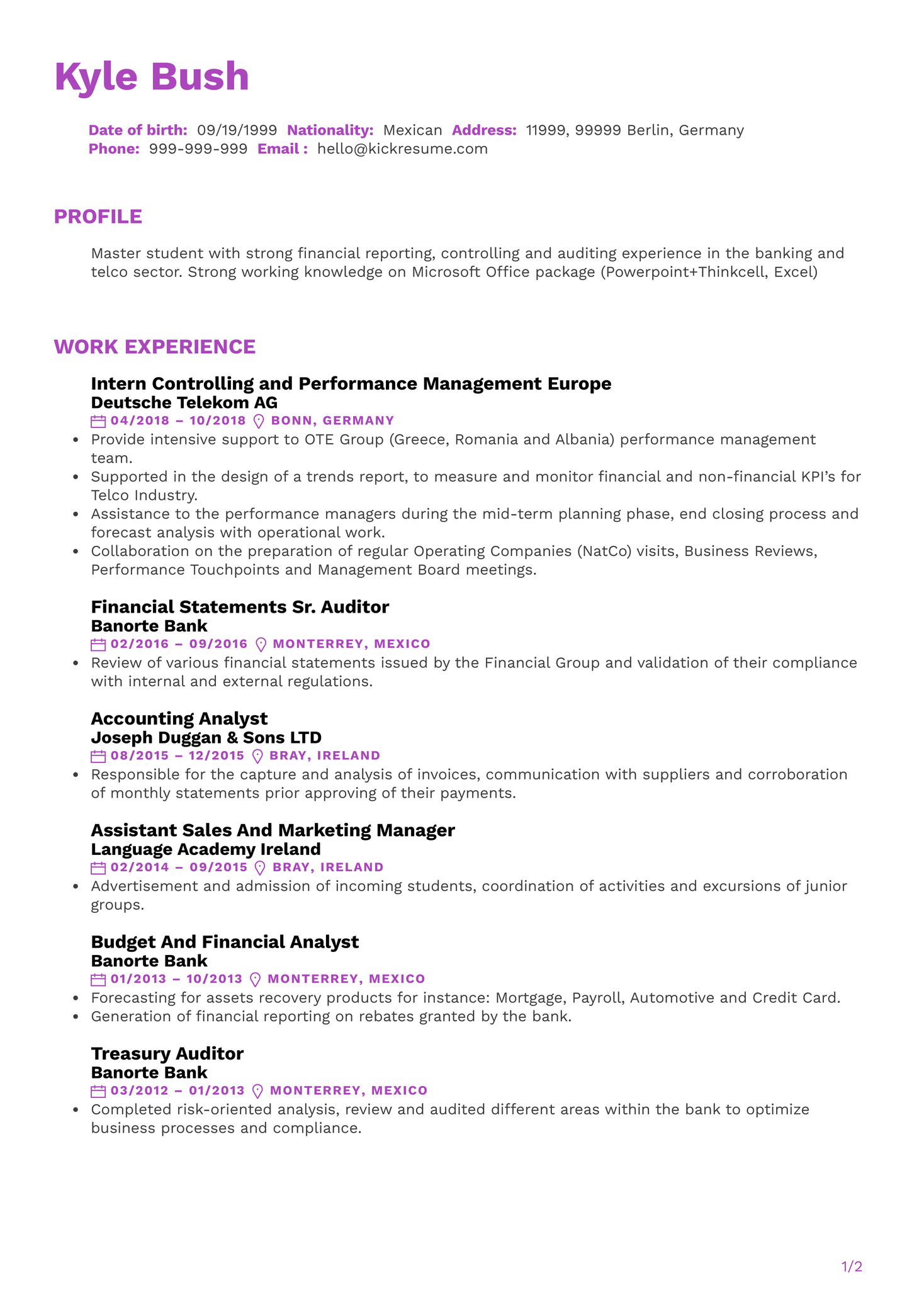 Financial Accounting Intern Resume Sample