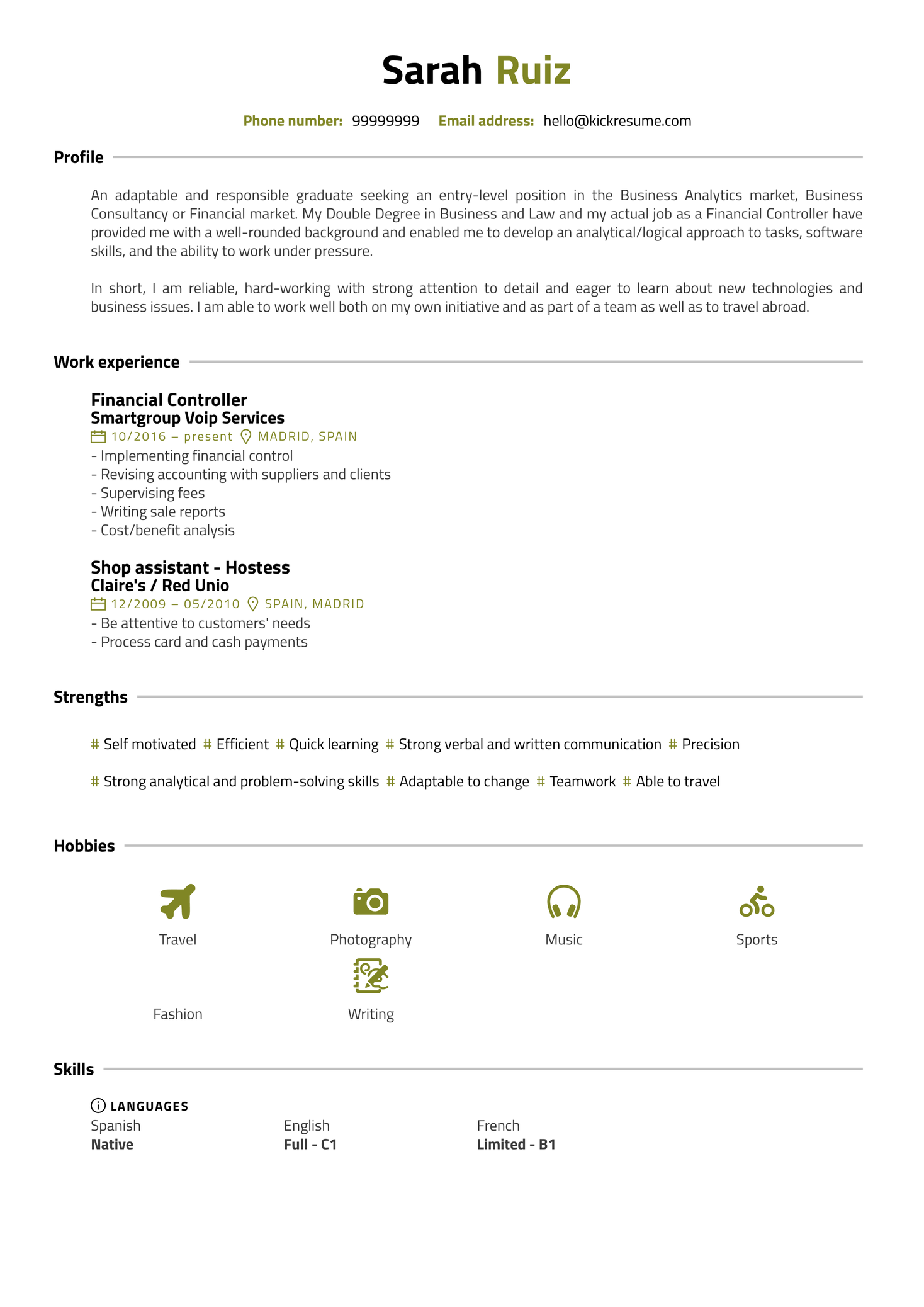 Business Administration Intern Resume Sample