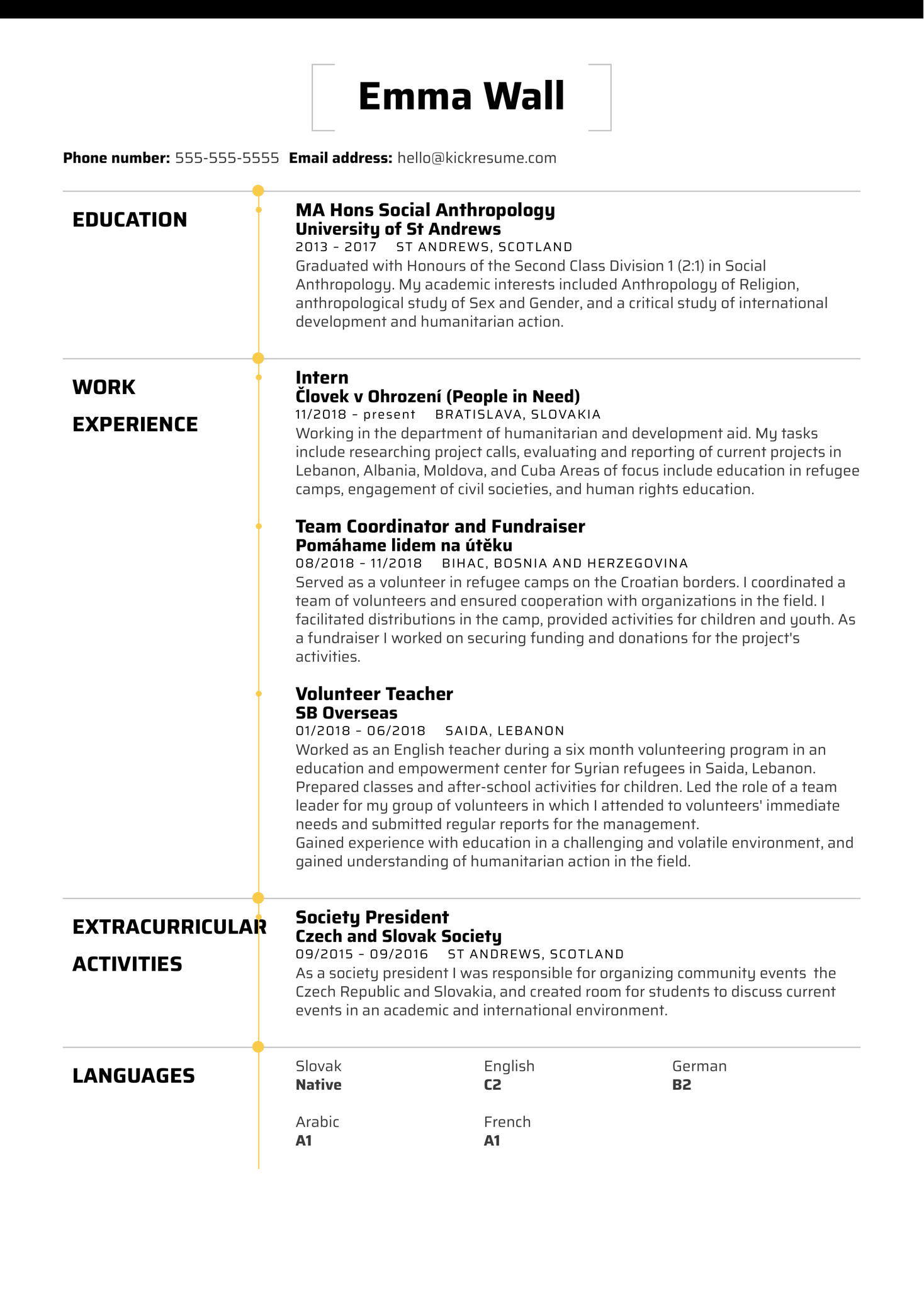 Intern at People in Need Resume Sample