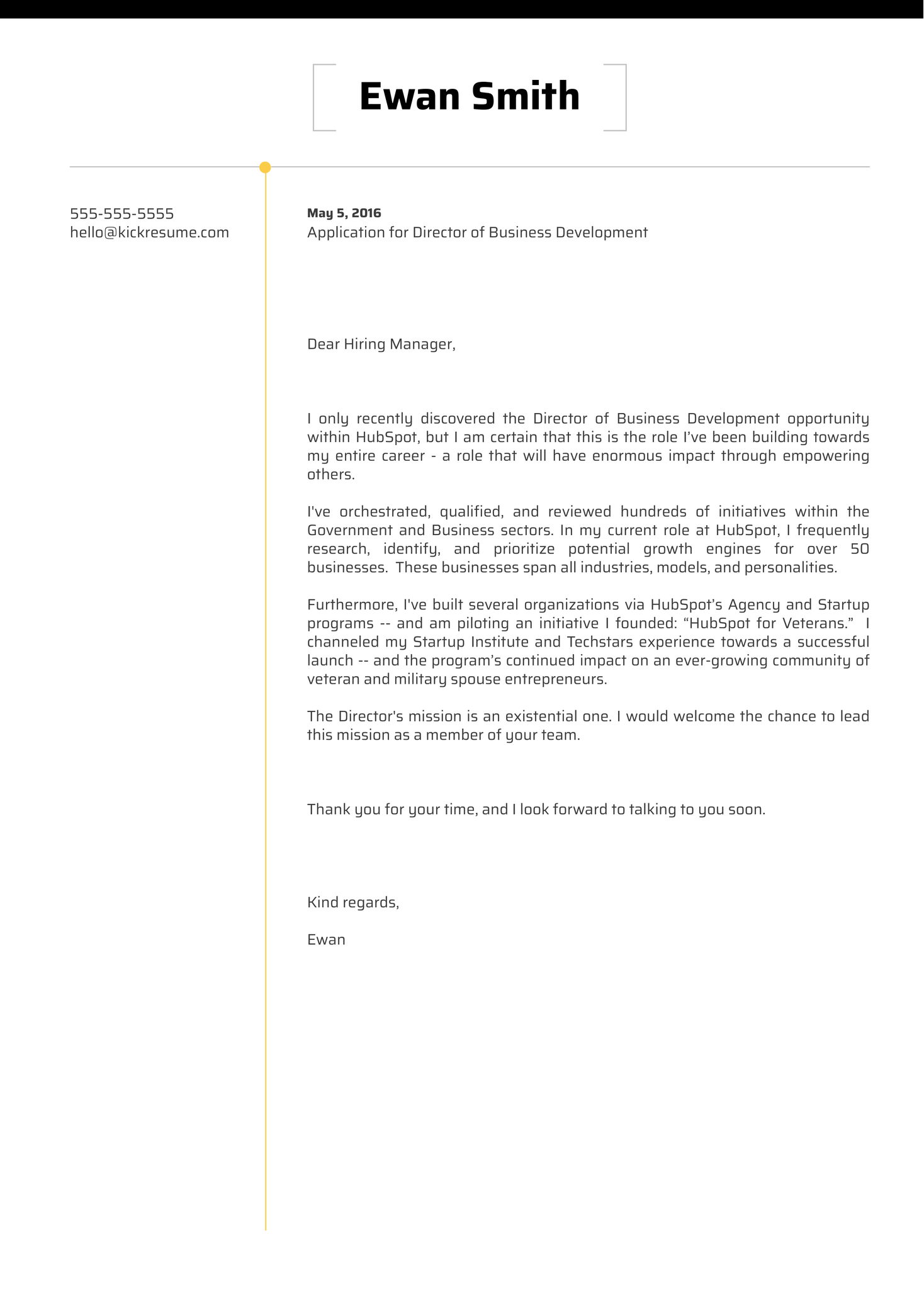 HubSpot Director of Business Development Cover Letter Sample