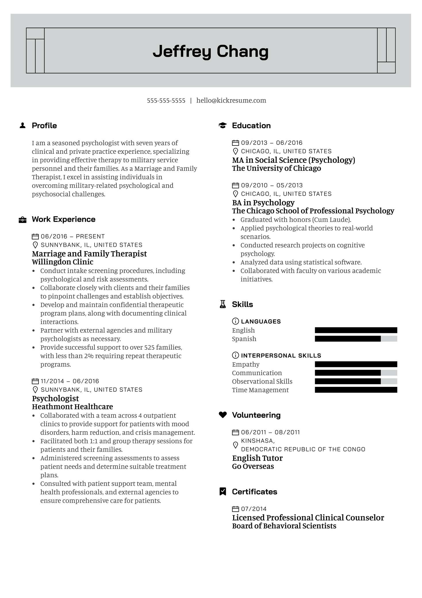 Marriage and Family Therapist Resume Sample