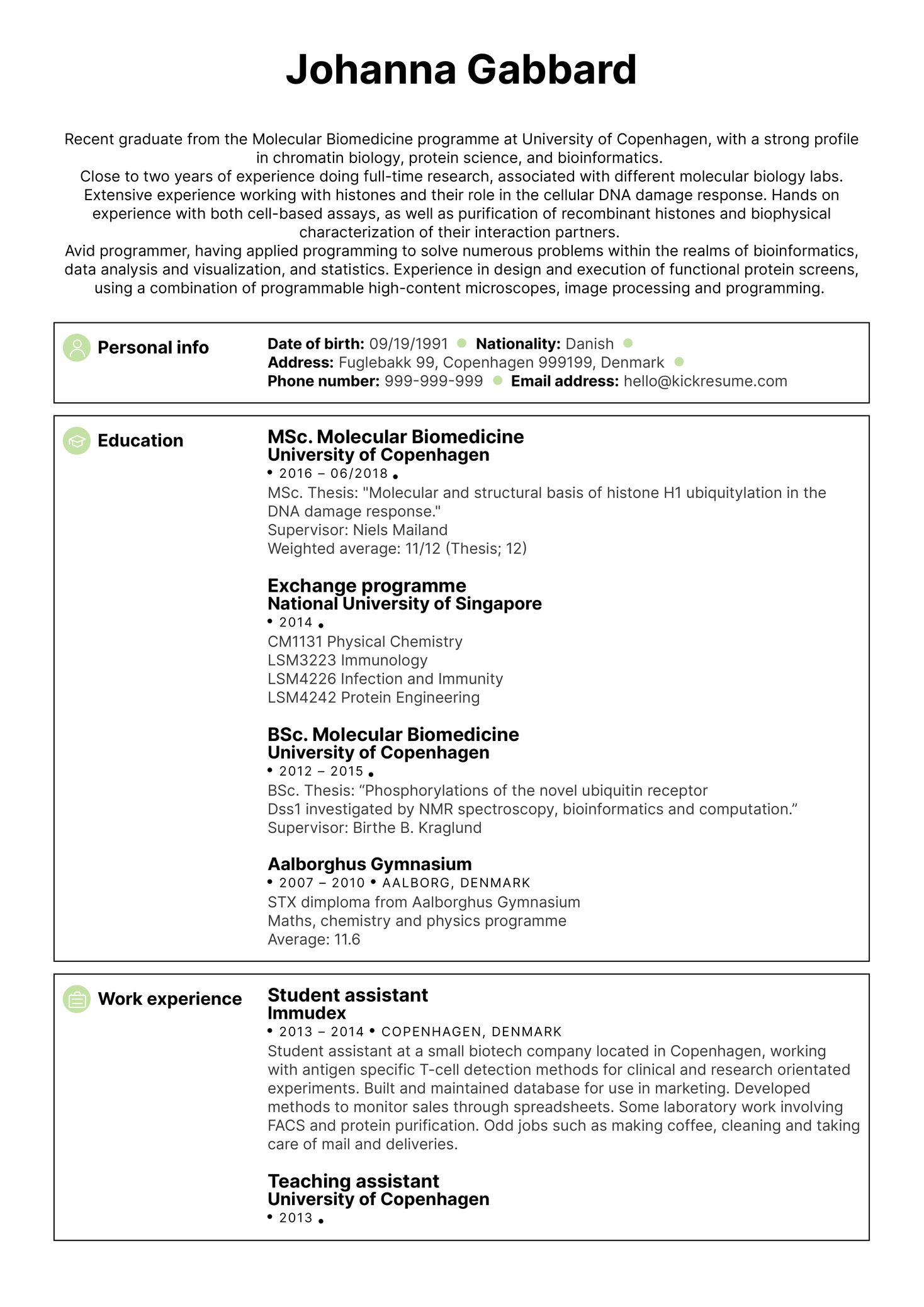 University Biomedical Researcher Resume Sample