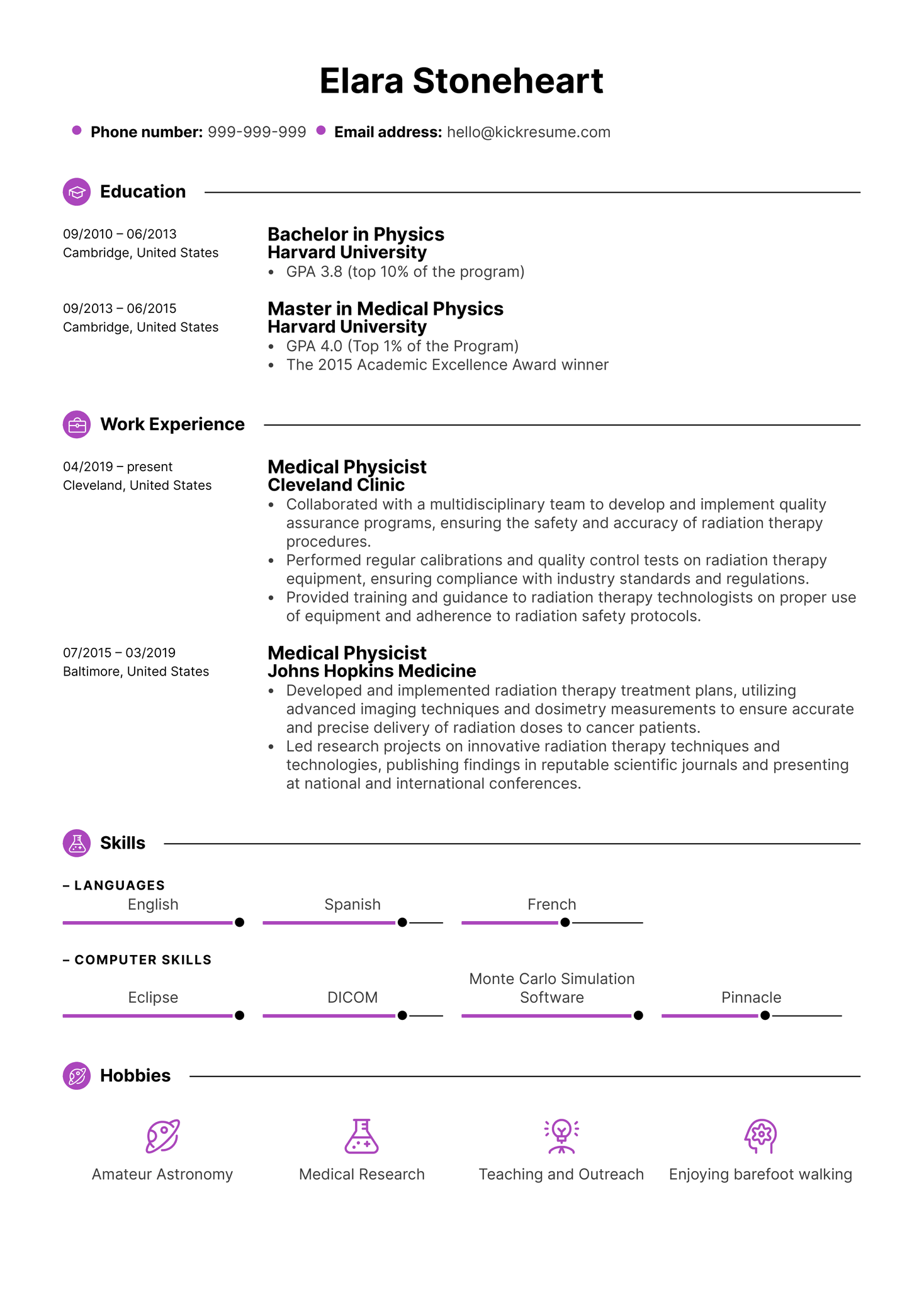 Medical Physicist Resume Sample