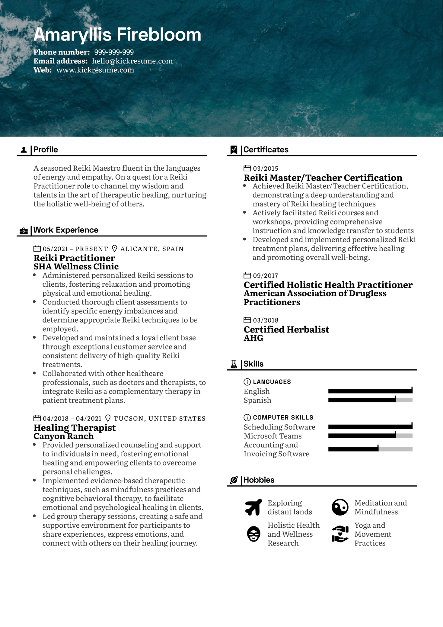 Reiki Practitioner Resume Sample