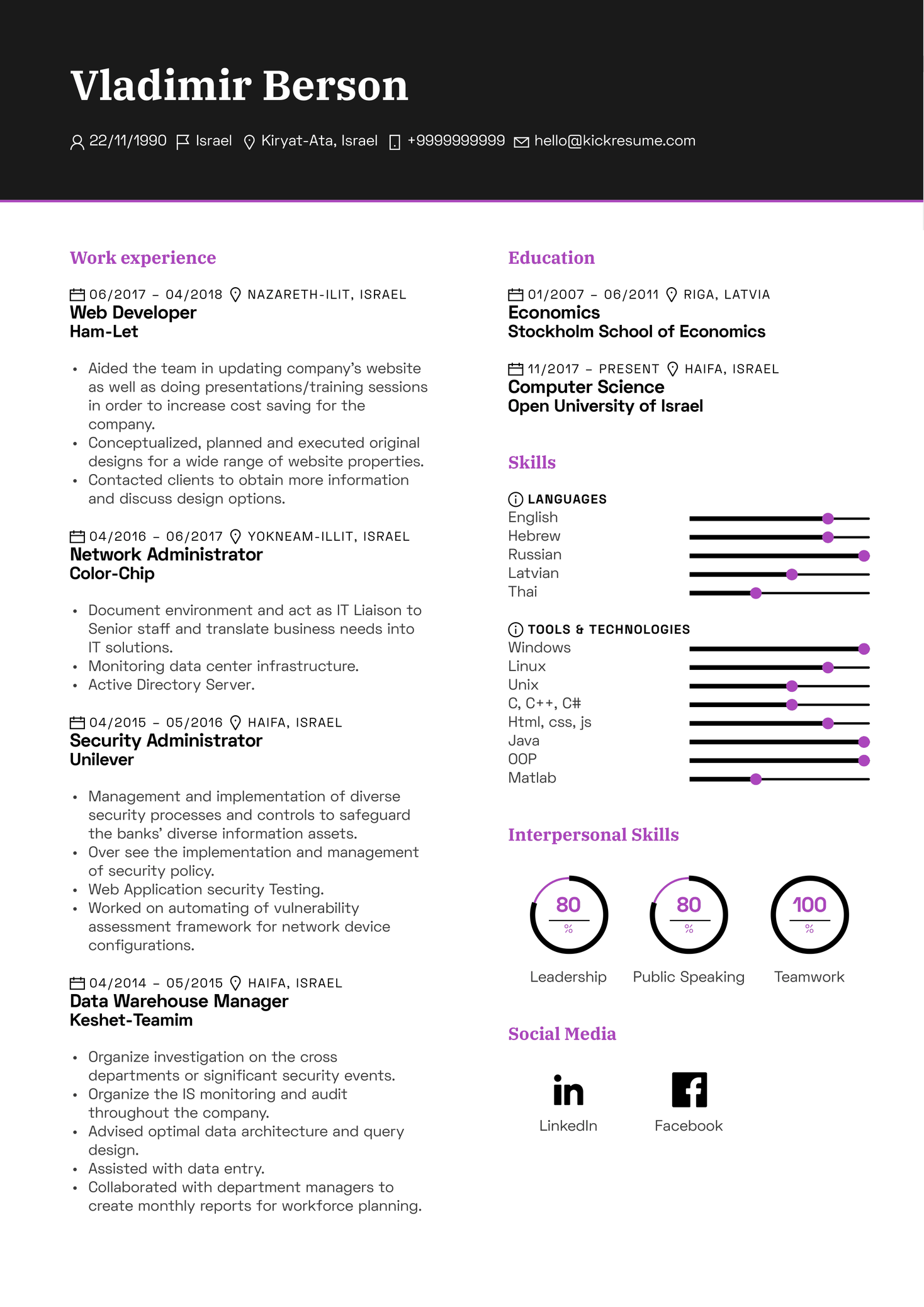 Intel IT Analyst Resume Example