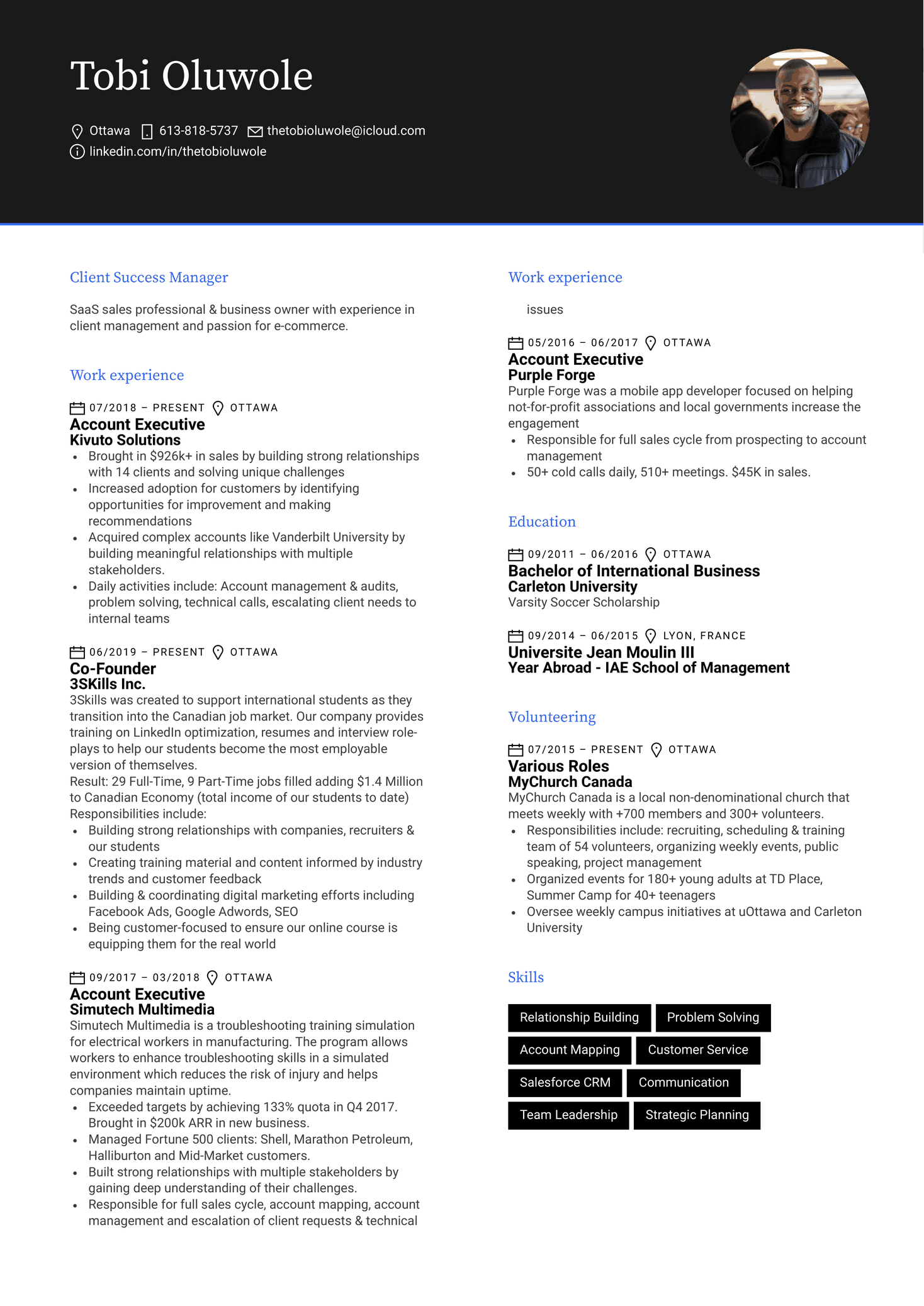 Client Success Manager at Shopify Resume Sample