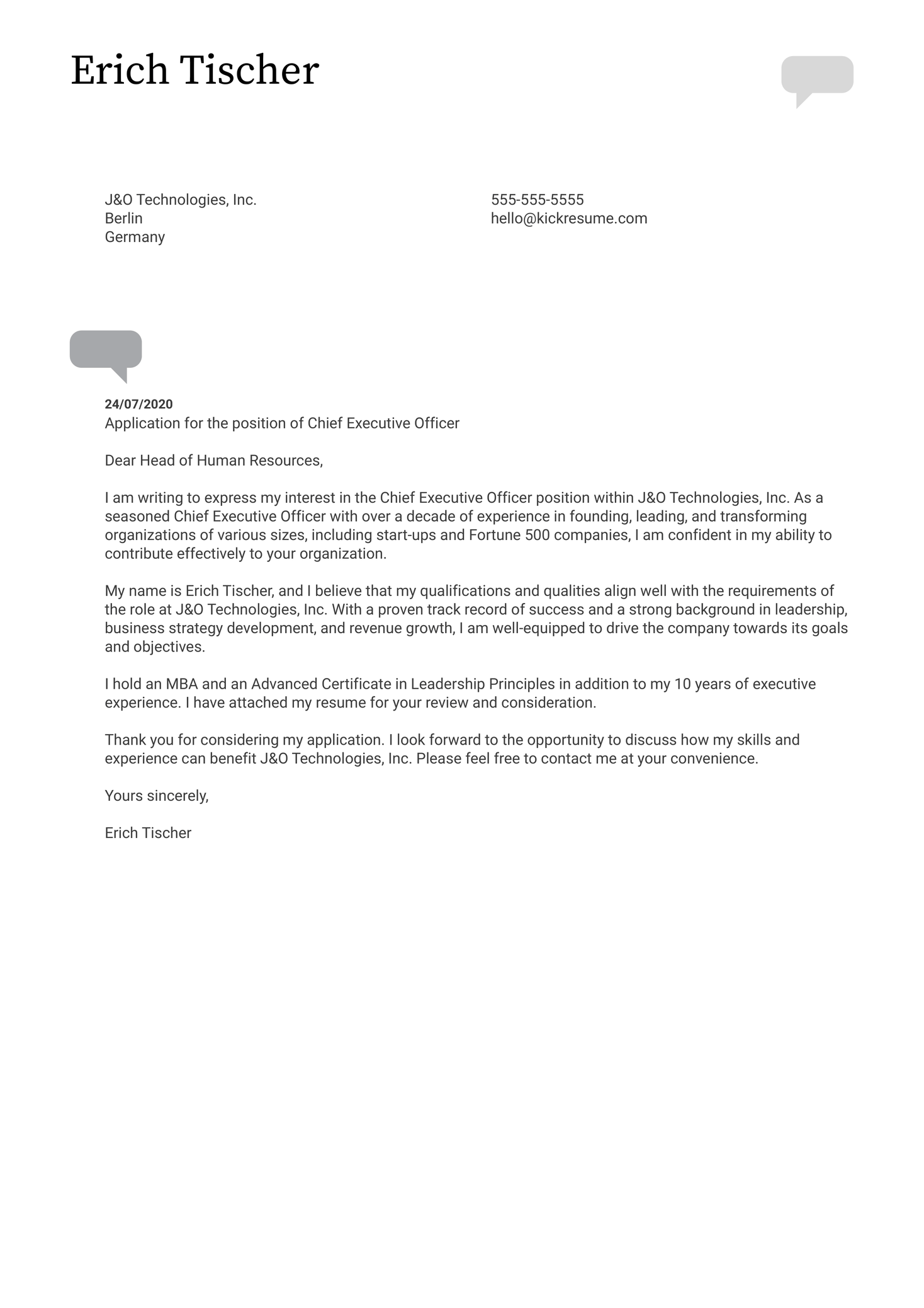 CEO Cover Letter Example