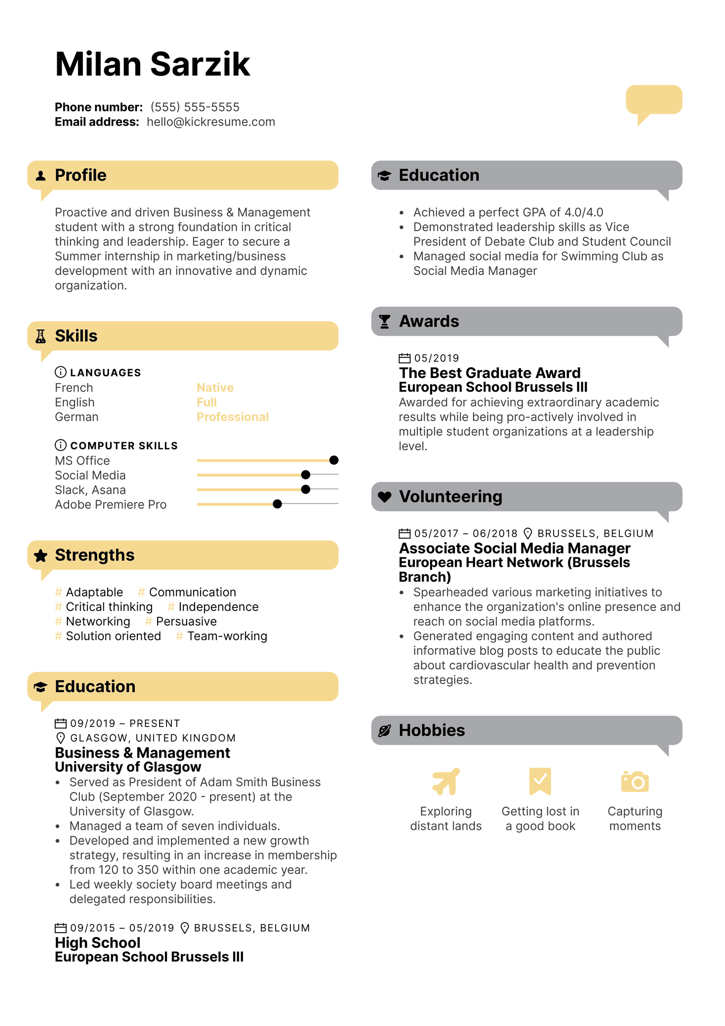 Business Student Resume Sample