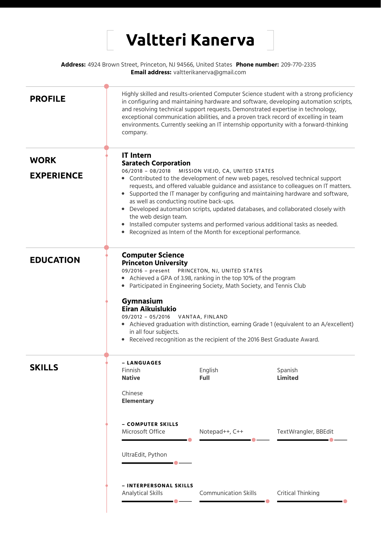 IT Intern Resume Template