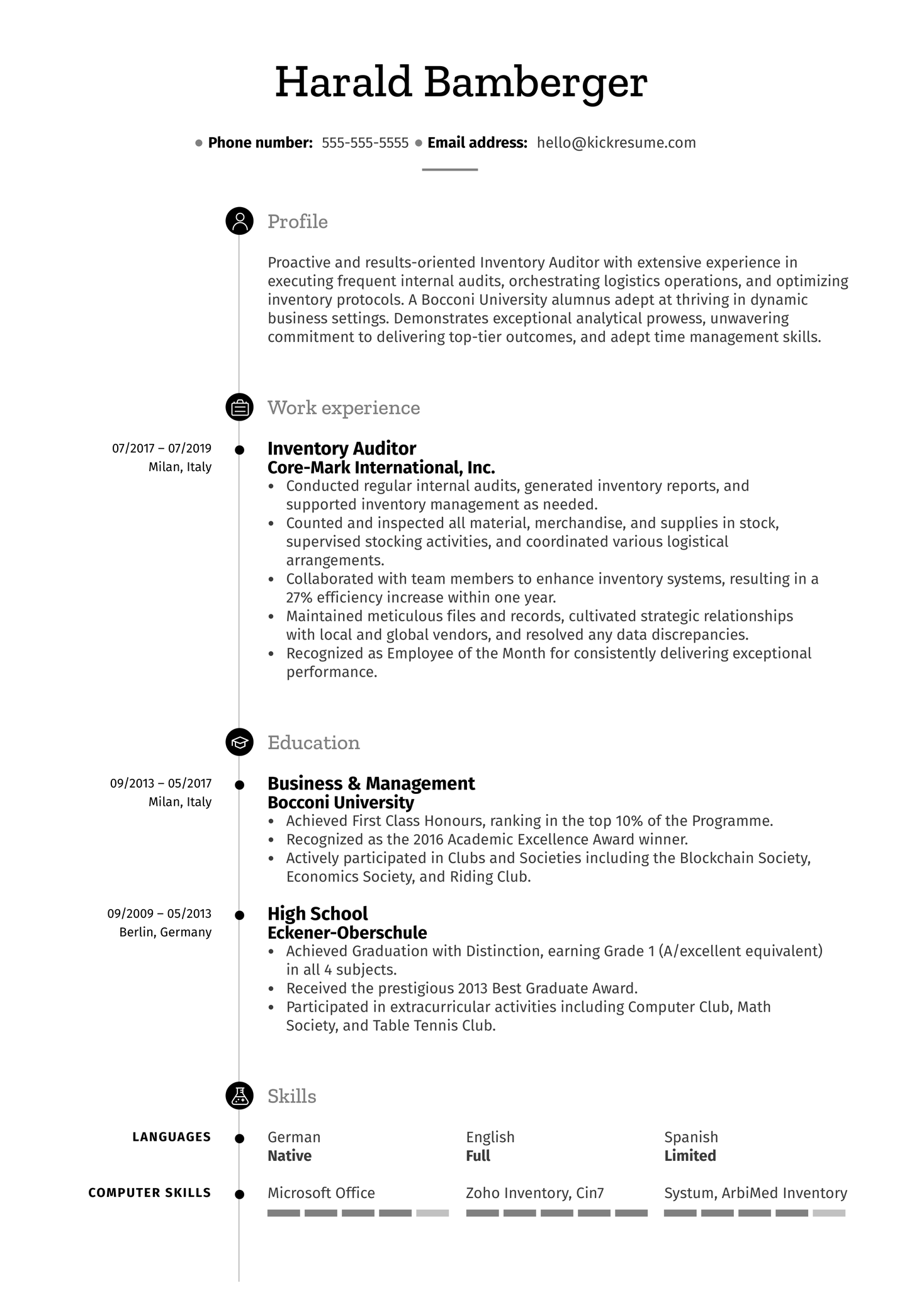 Inventory Auditor Resume Sample