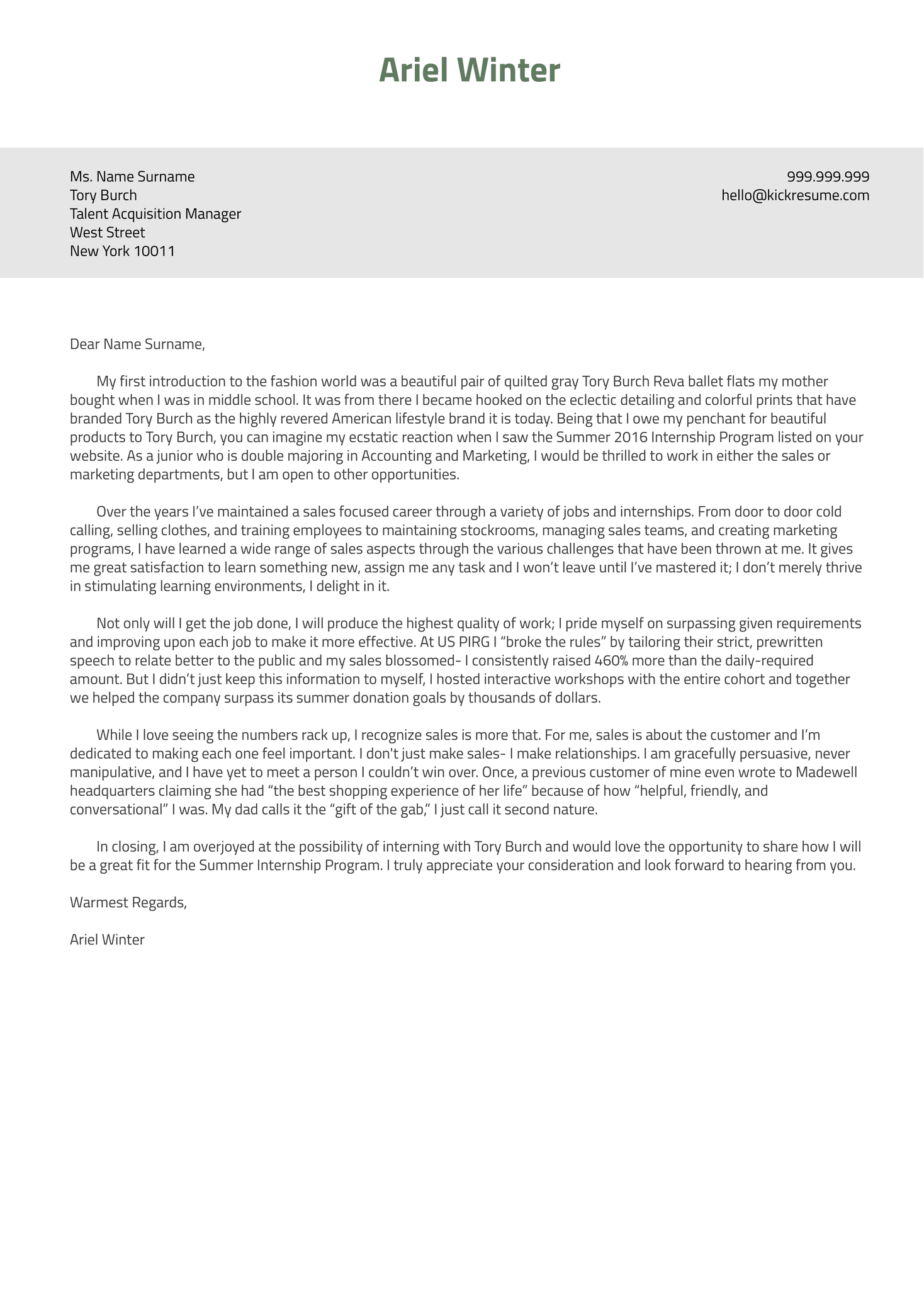 Account Executive Cover Letter Sample