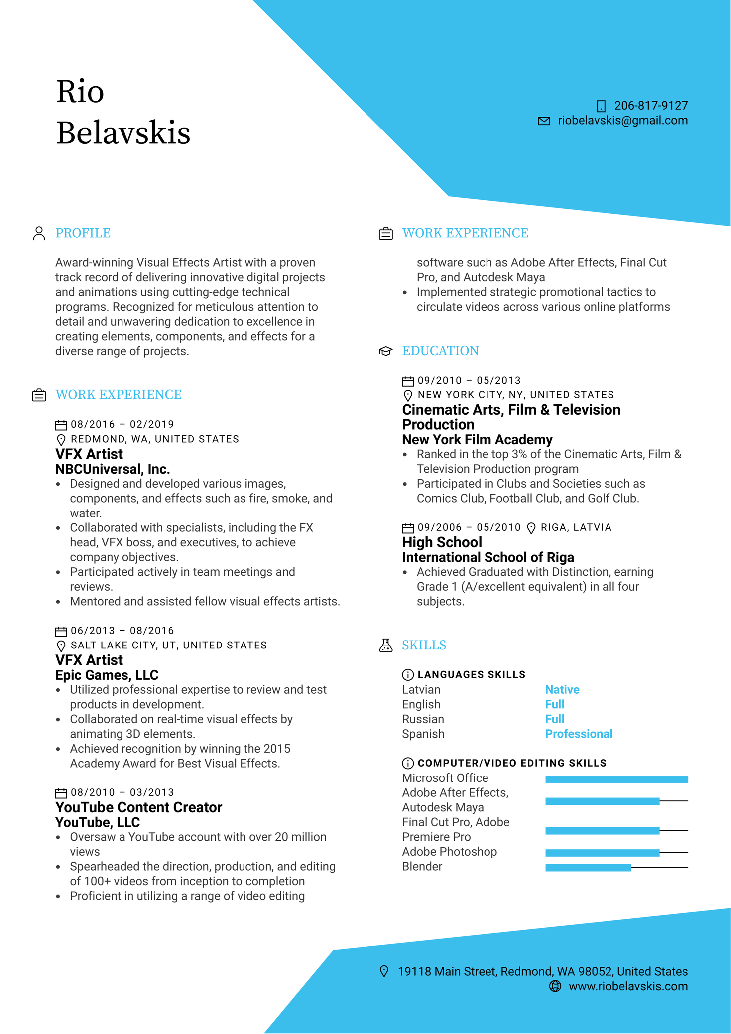 Visual Effects Artist Resume Template