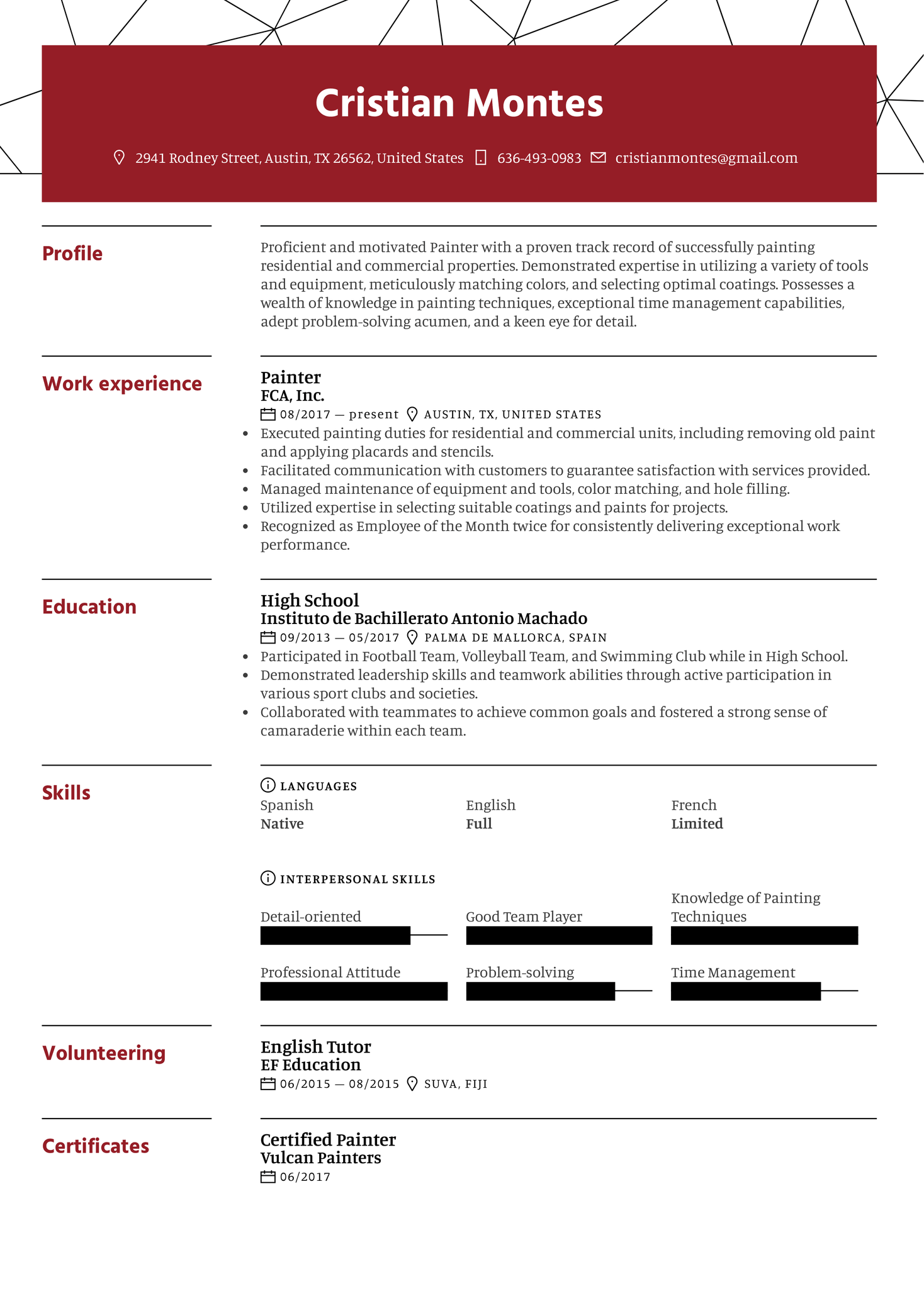 Painter Resume Example