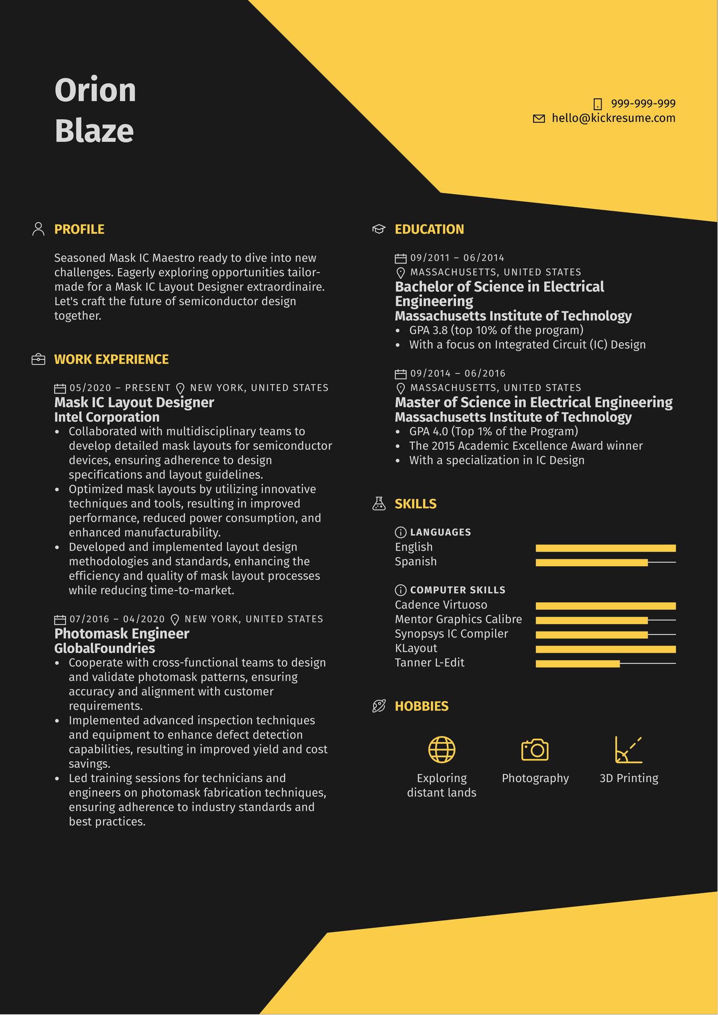 Mask IC Layout Designer Resume Sample