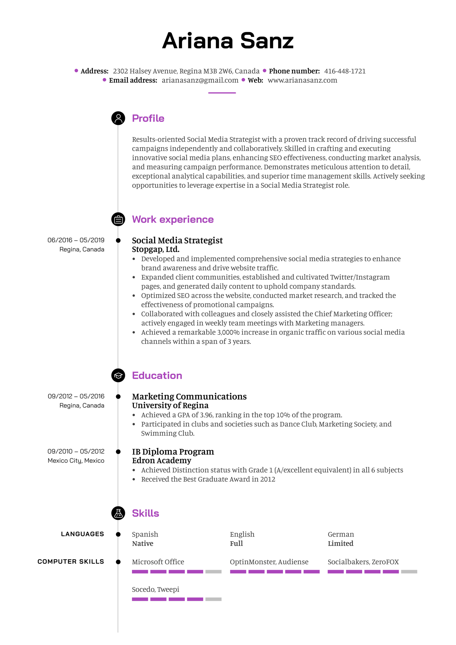 Social Media Strategist Resume Example