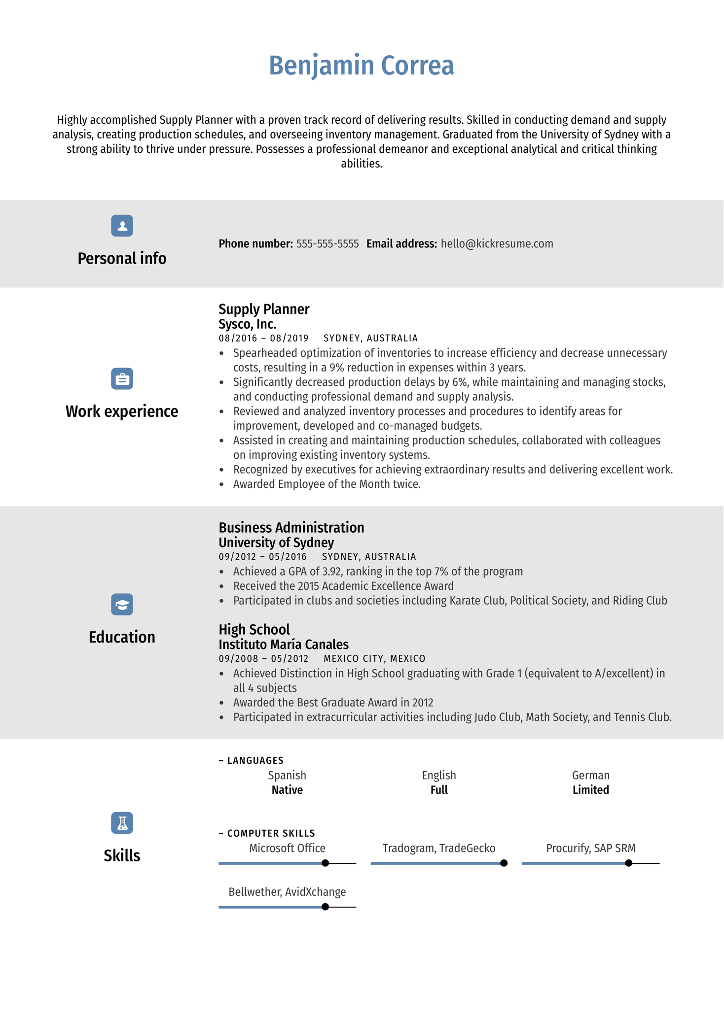 Supply Planner Resume Example