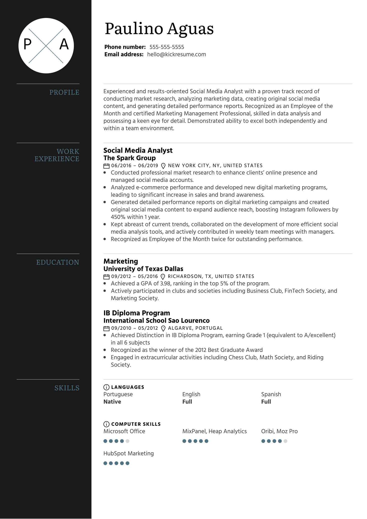 Social Media Analyst Resume Sample