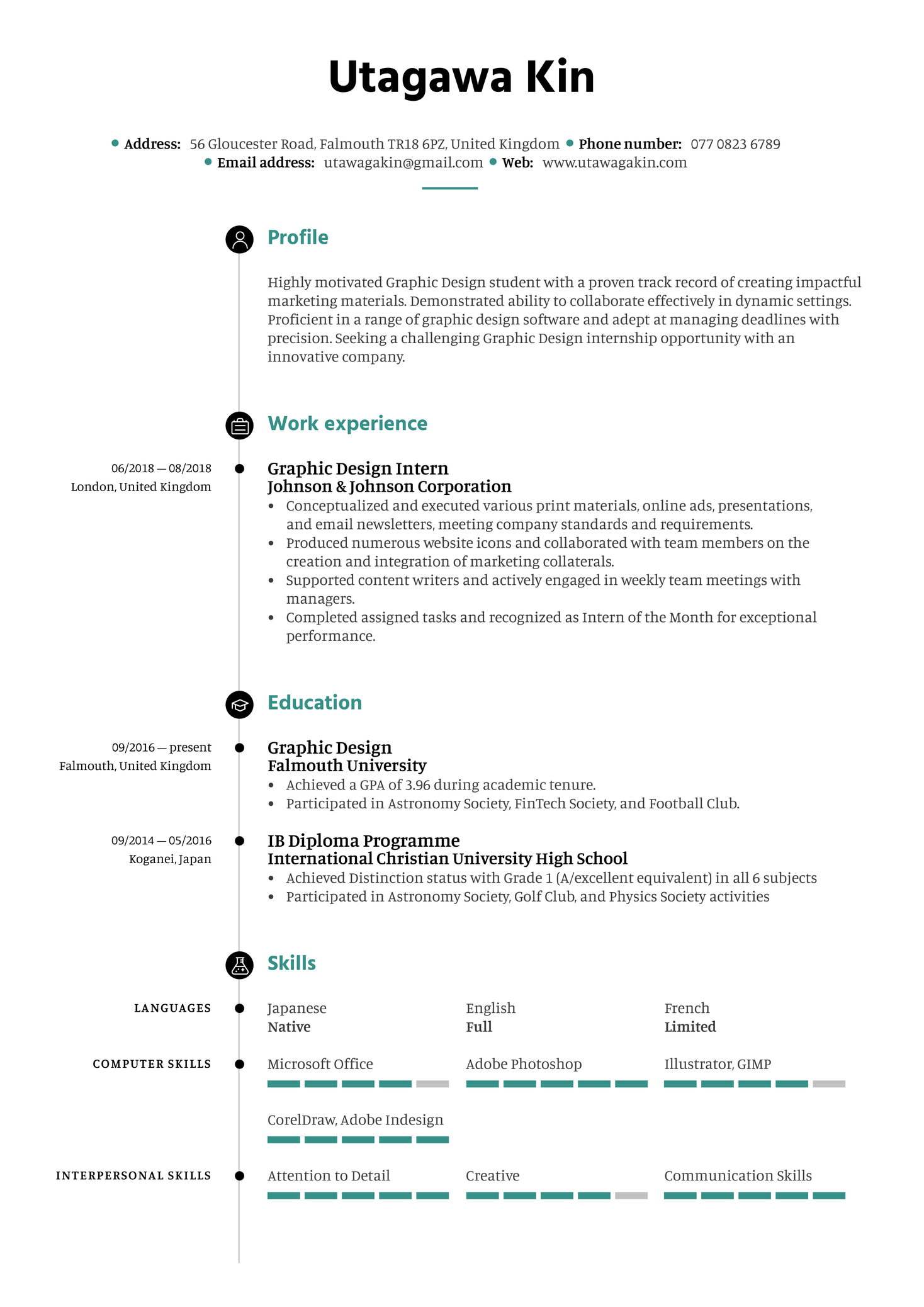 Graphic Design Intern Resume Example