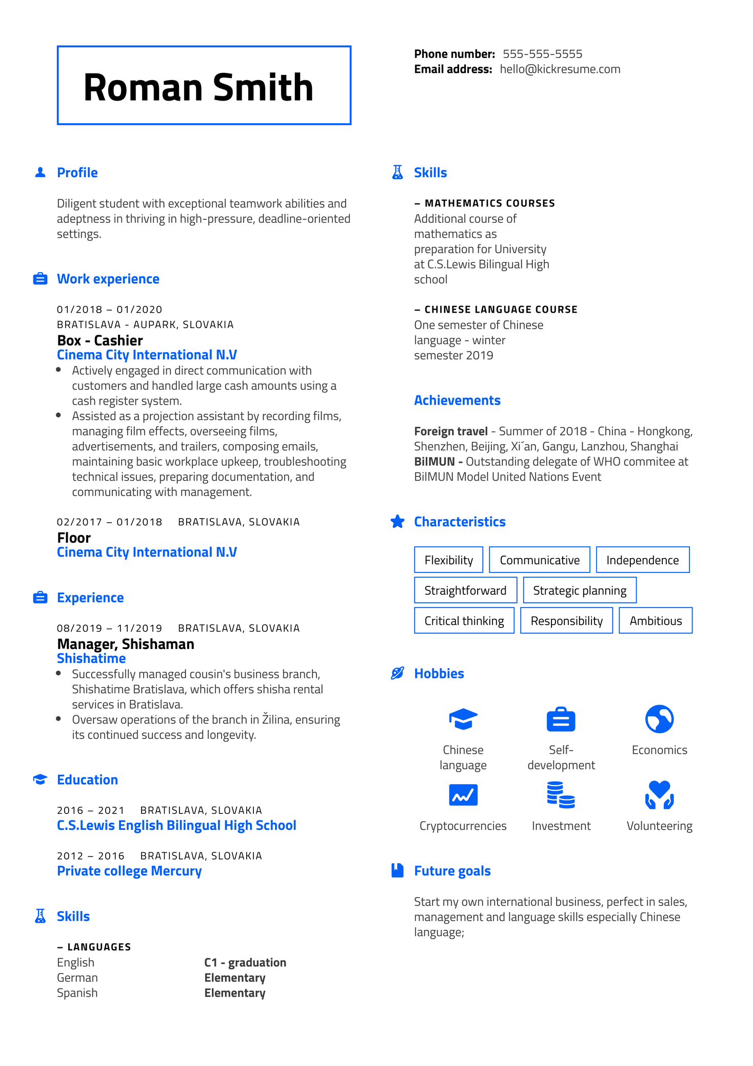 University Student Resume Sample