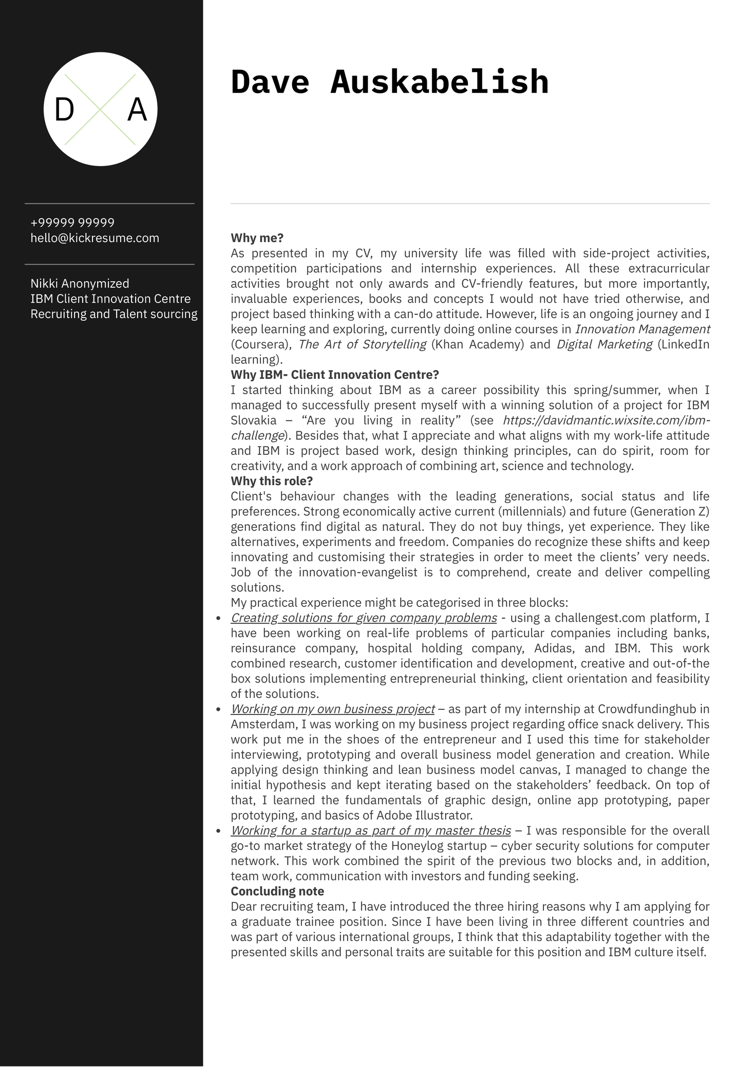 IBM Junior Product Manager Cover Letter Sample