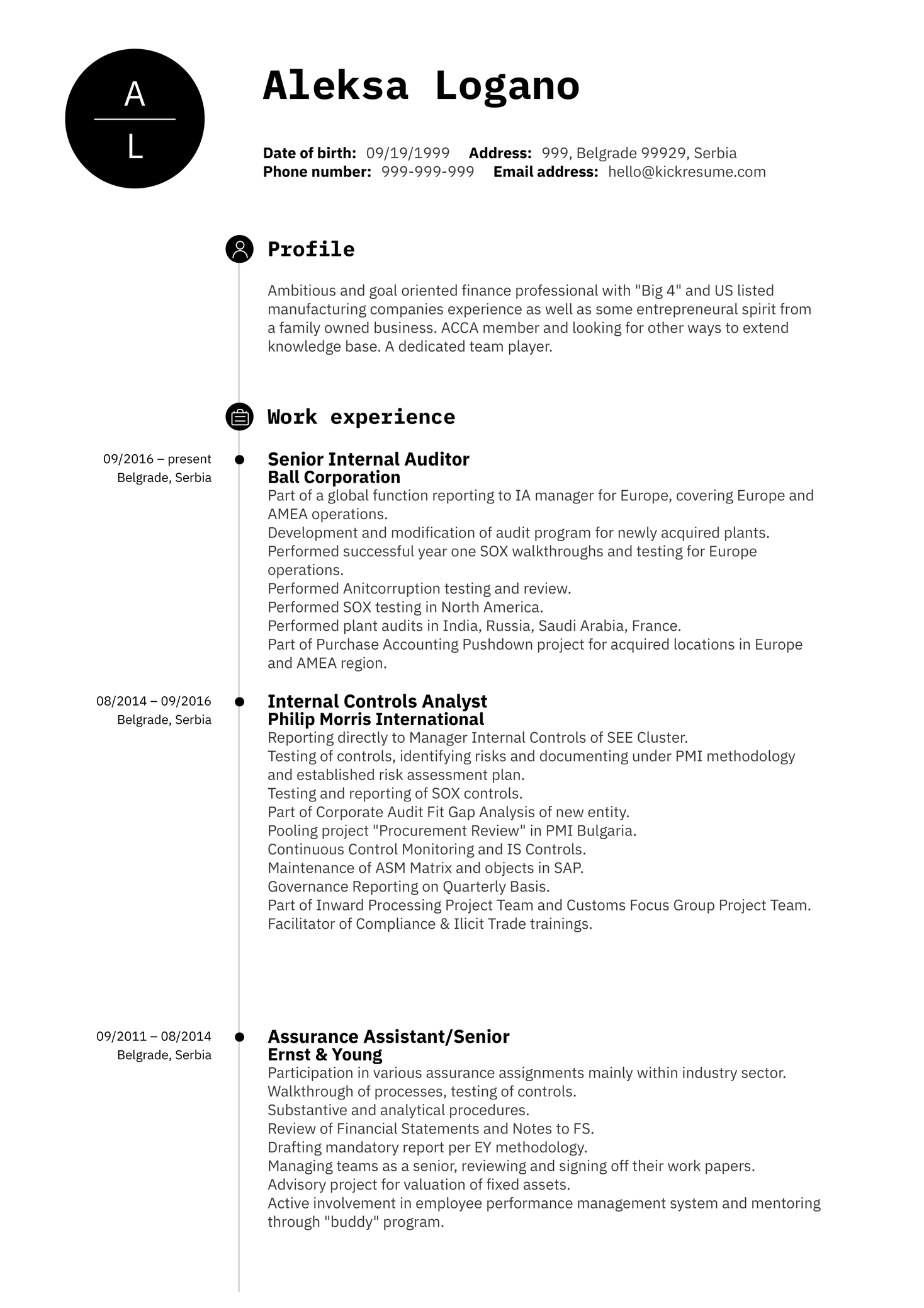 Senior Internal Auditor CV Sample