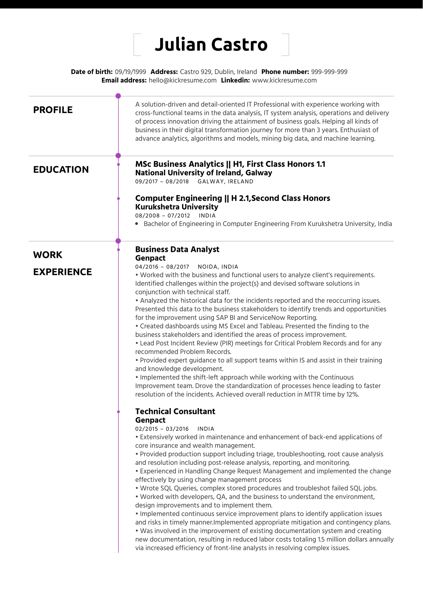 Business Process Analyst CV Sample