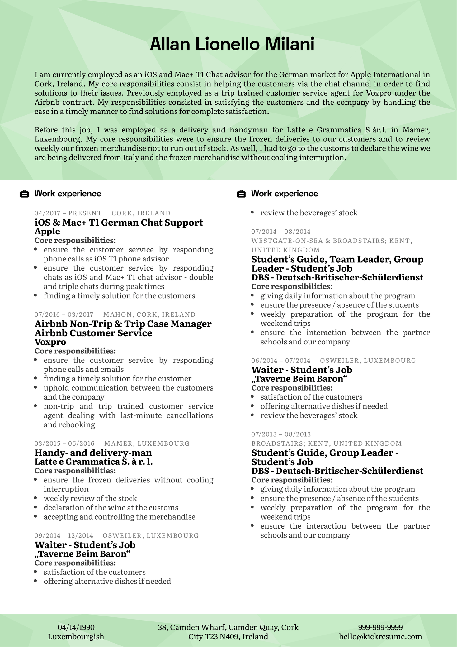 Apple Customer Support Resume Example