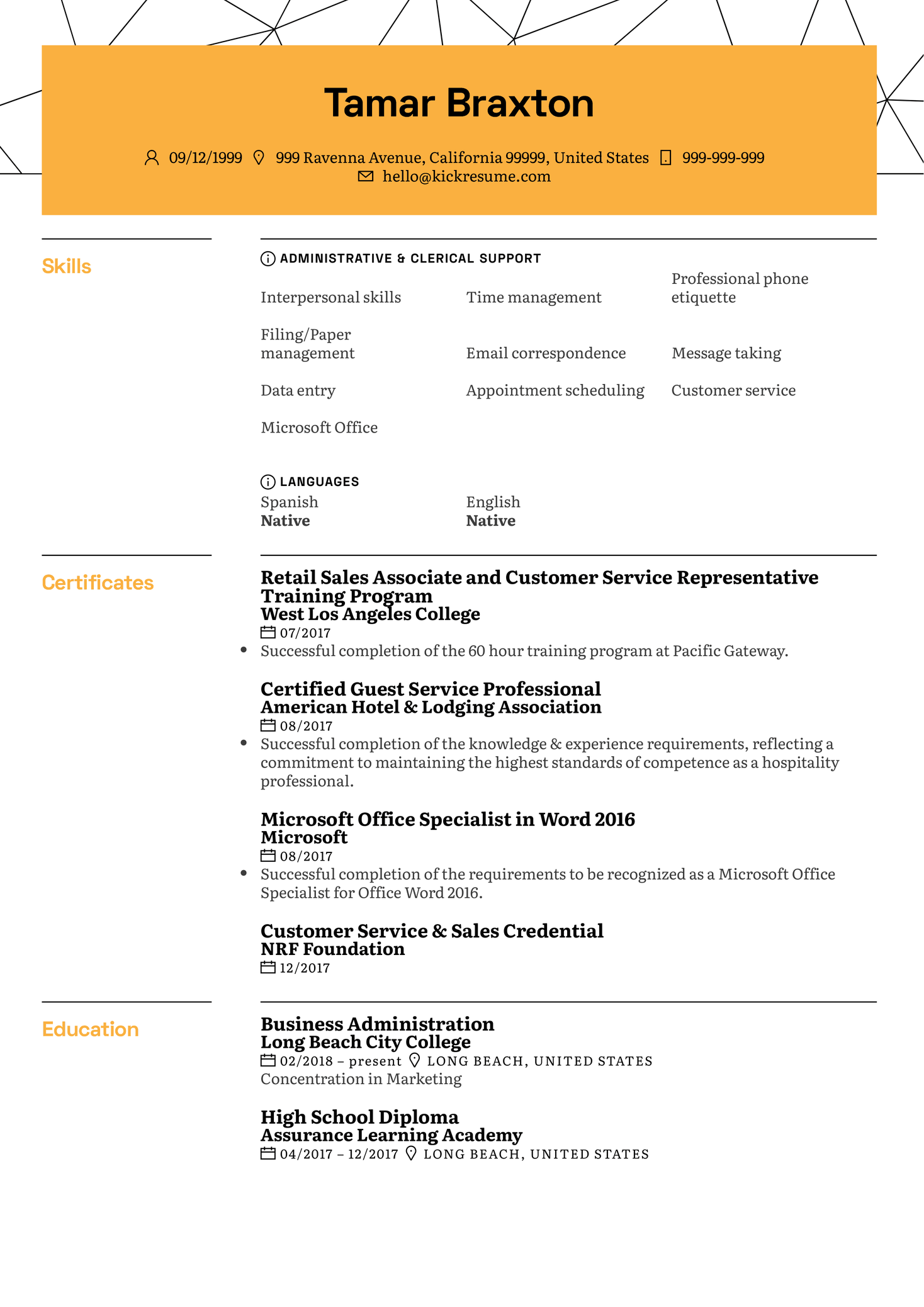 Student Office Assistant CV Example