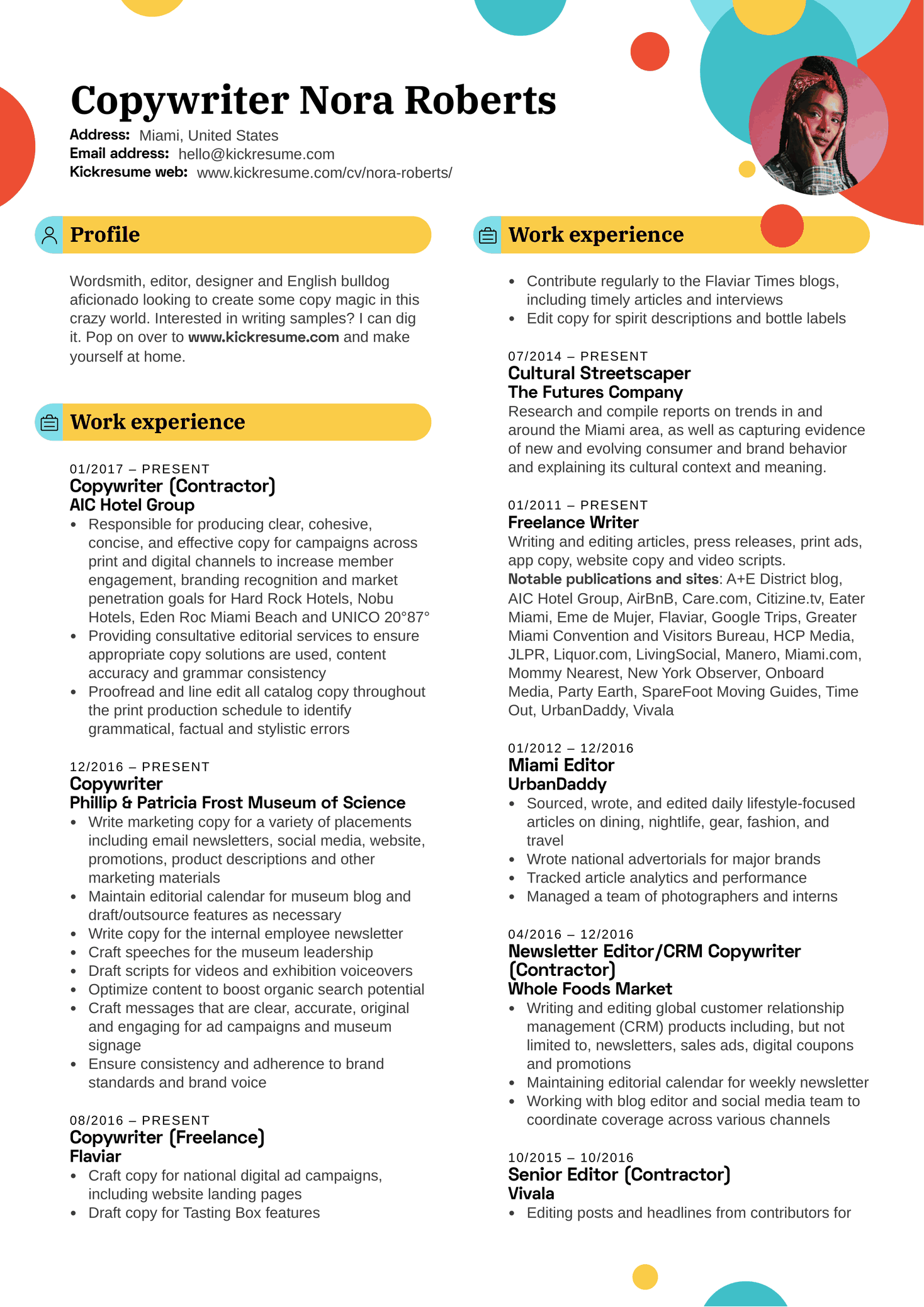 Hard Rock Hotel Copywriter Resume Template