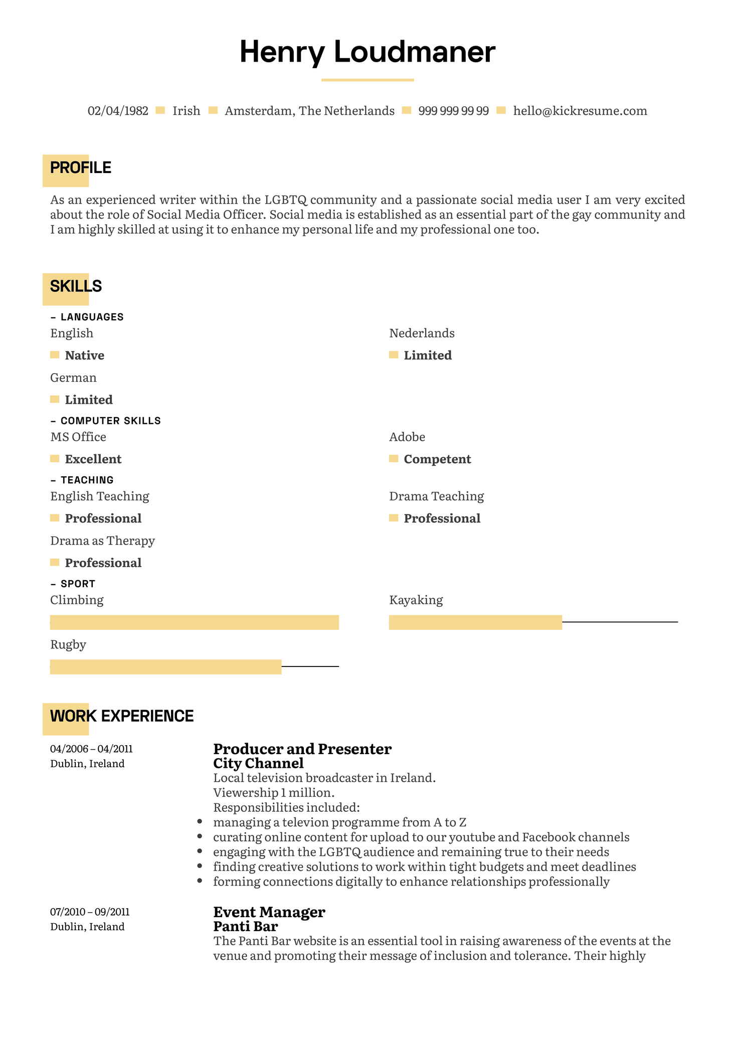 Producer & Presenter Resume Example