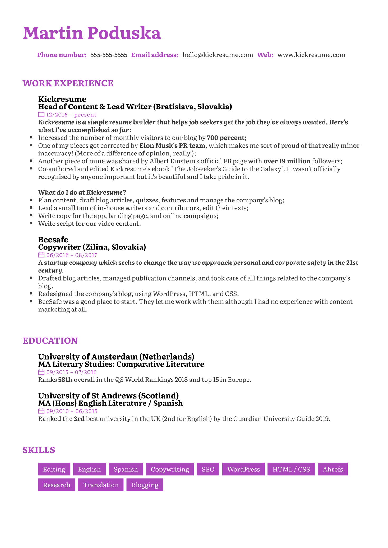 Senior Copywriter Resume Sample