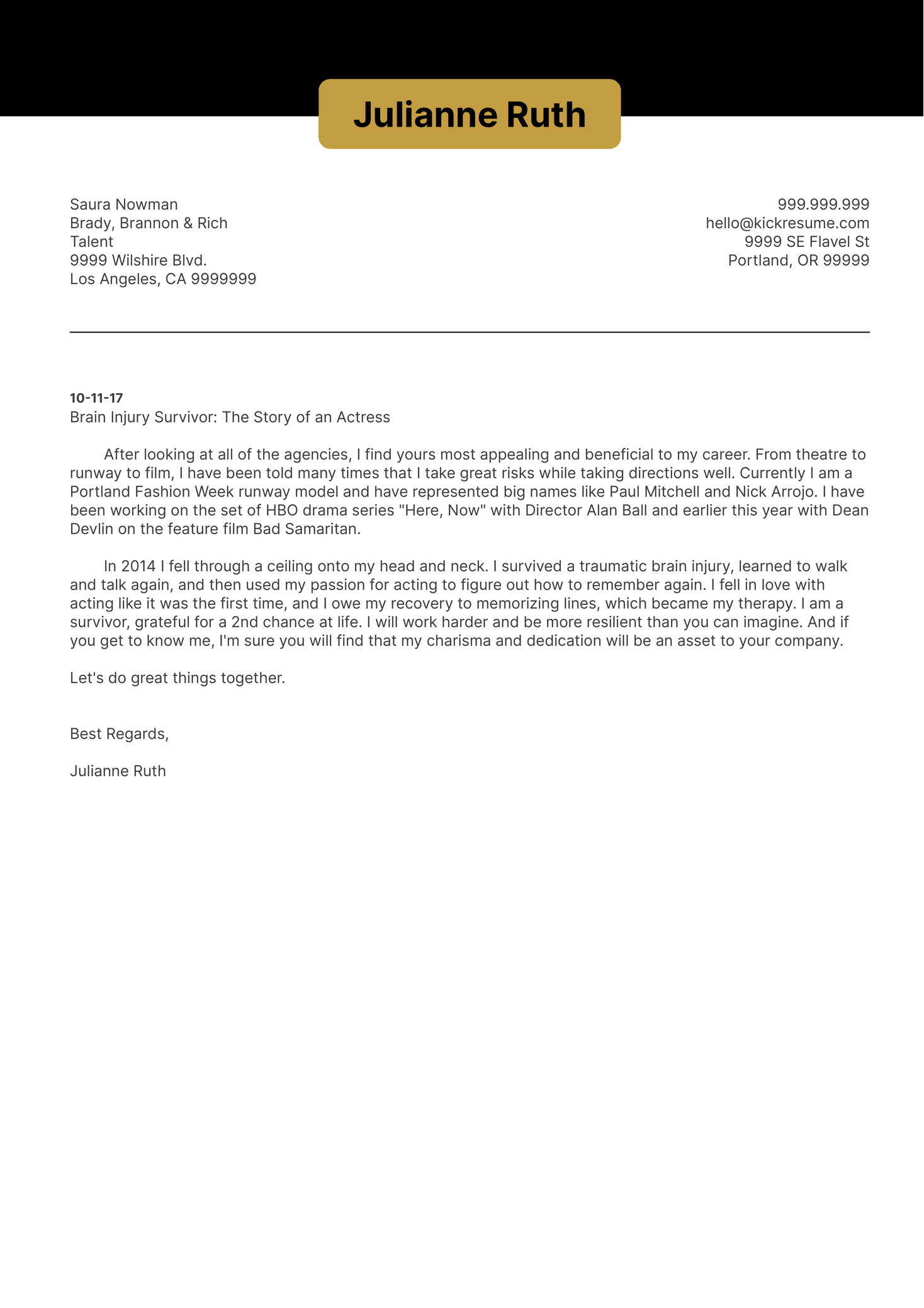 Acting Cover Letter Sample