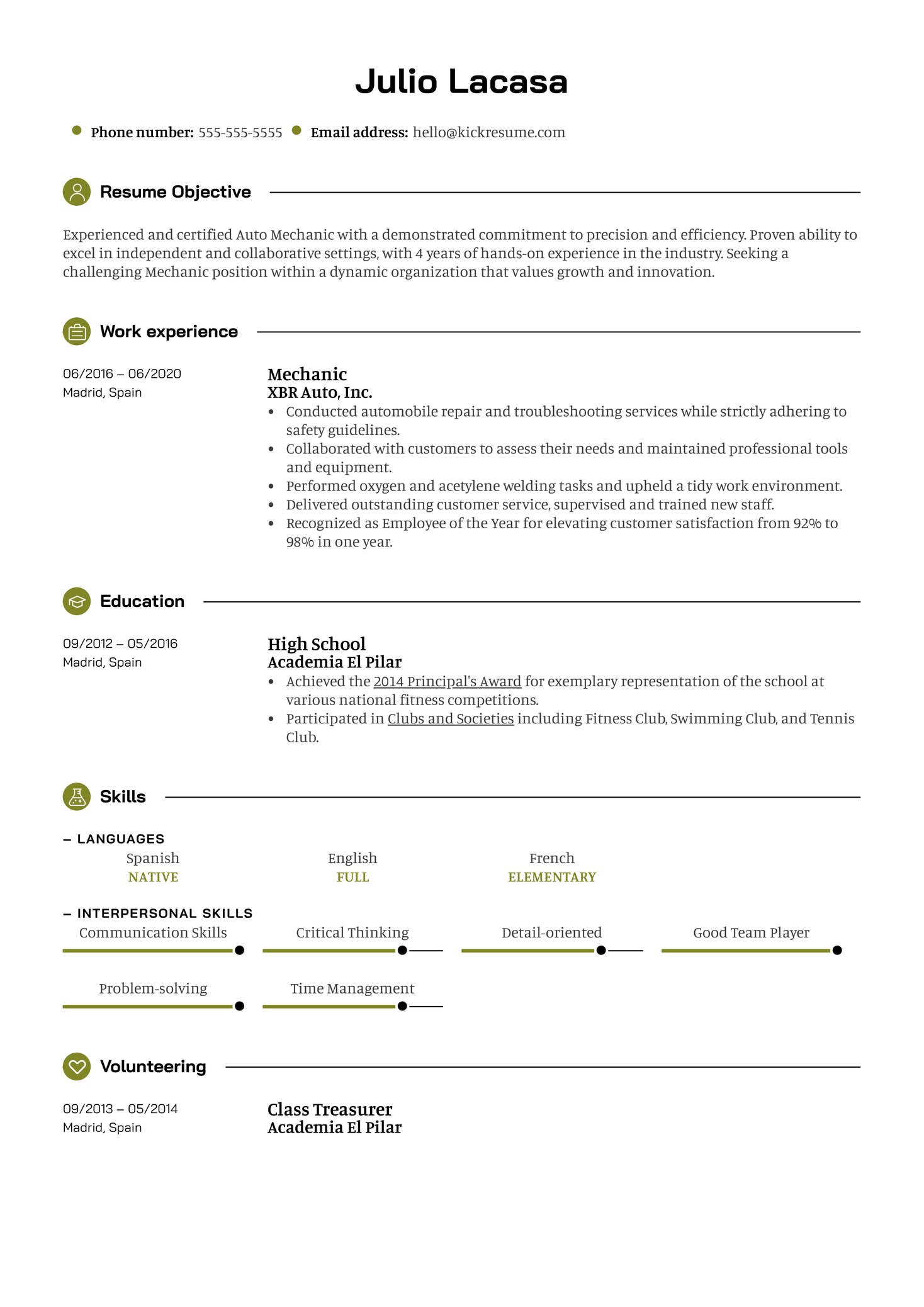 Mechanic Resume Template