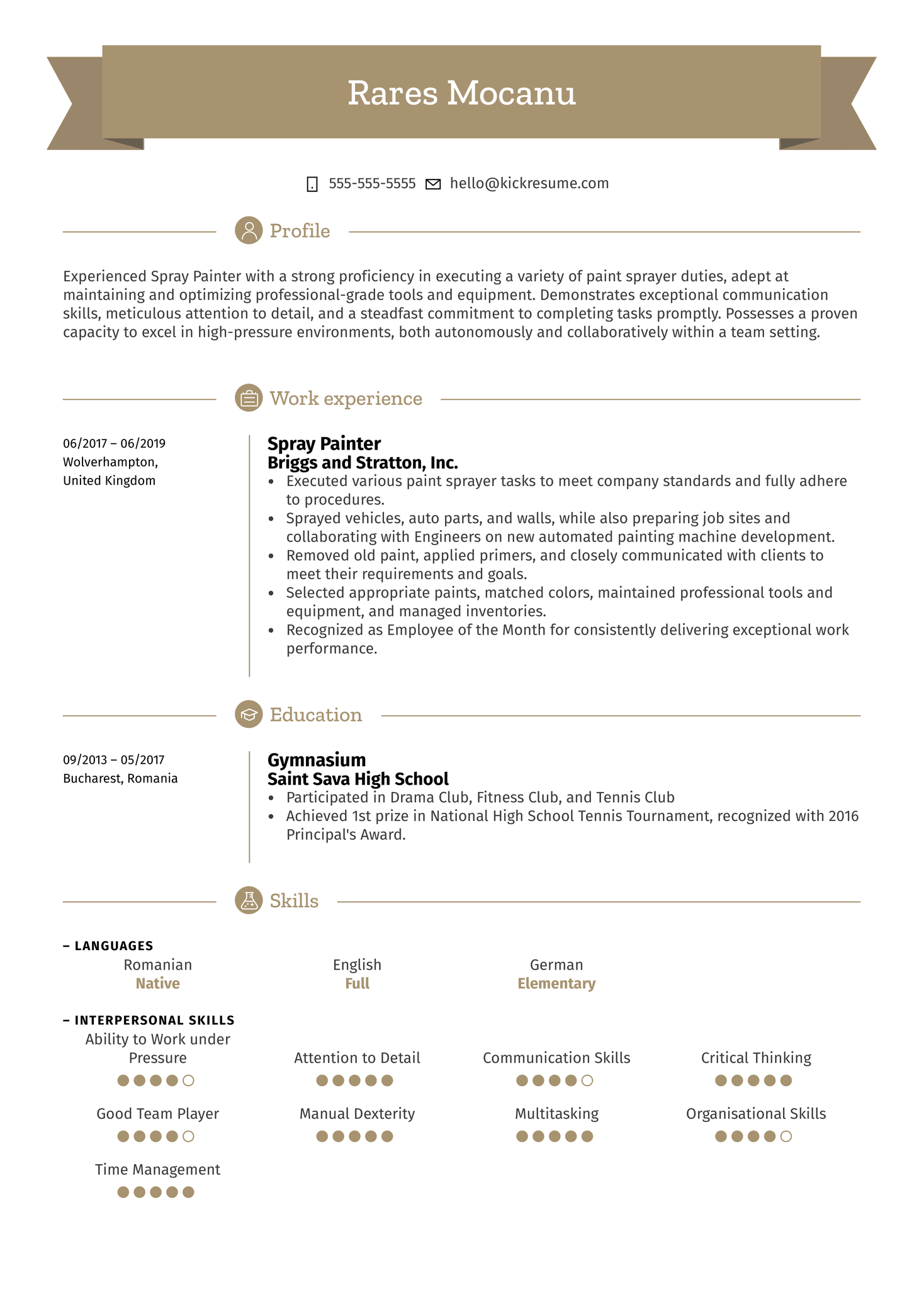 Spray Painter Resume Sample