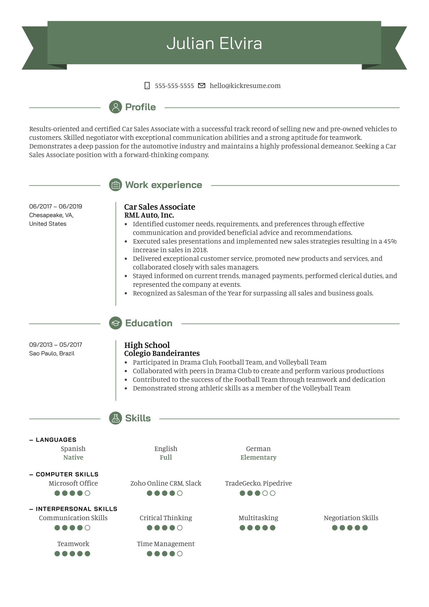 Car Sales Associate Resume Sample