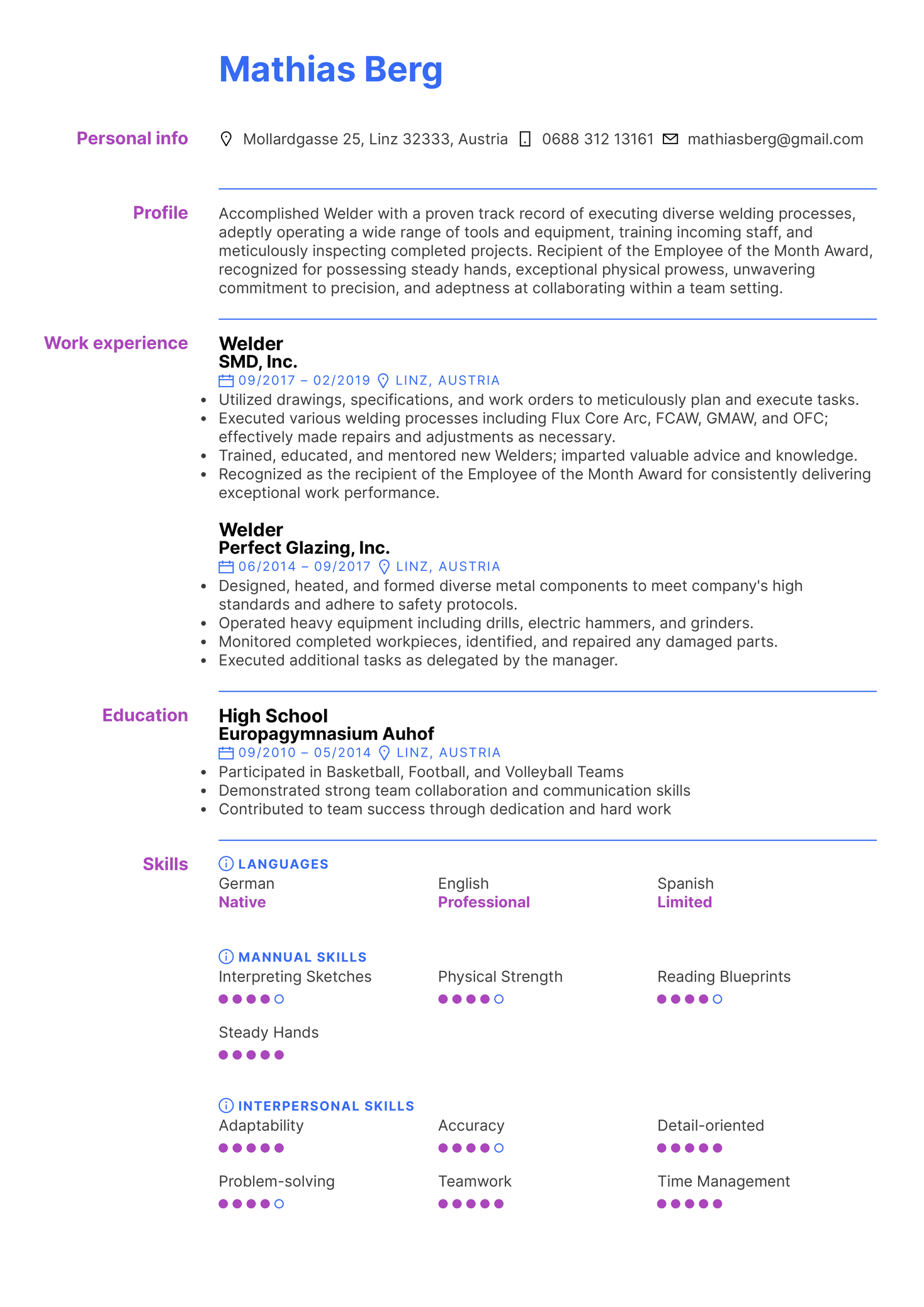 Welder Resume Sample