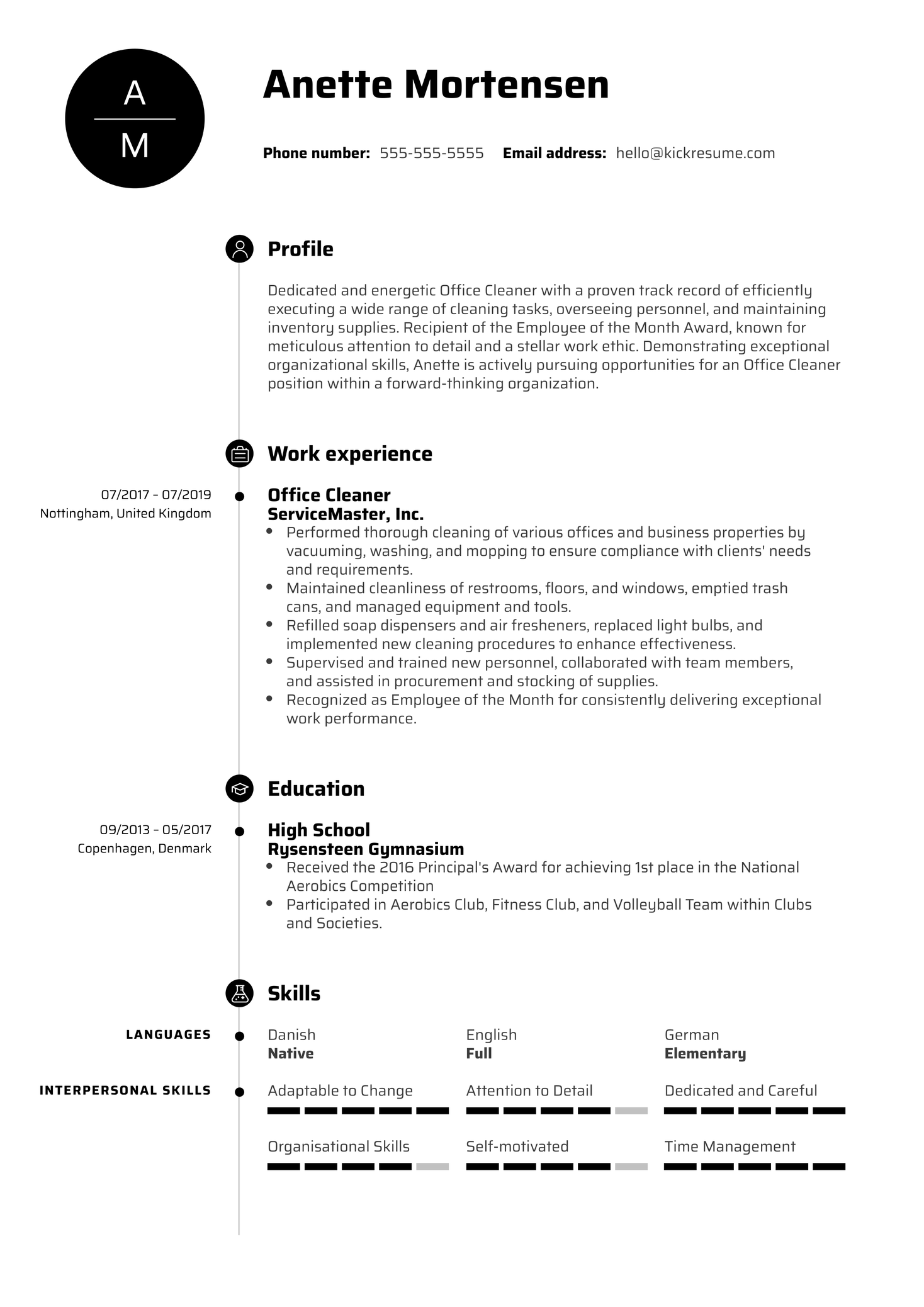 Office Cleaner Resume Example