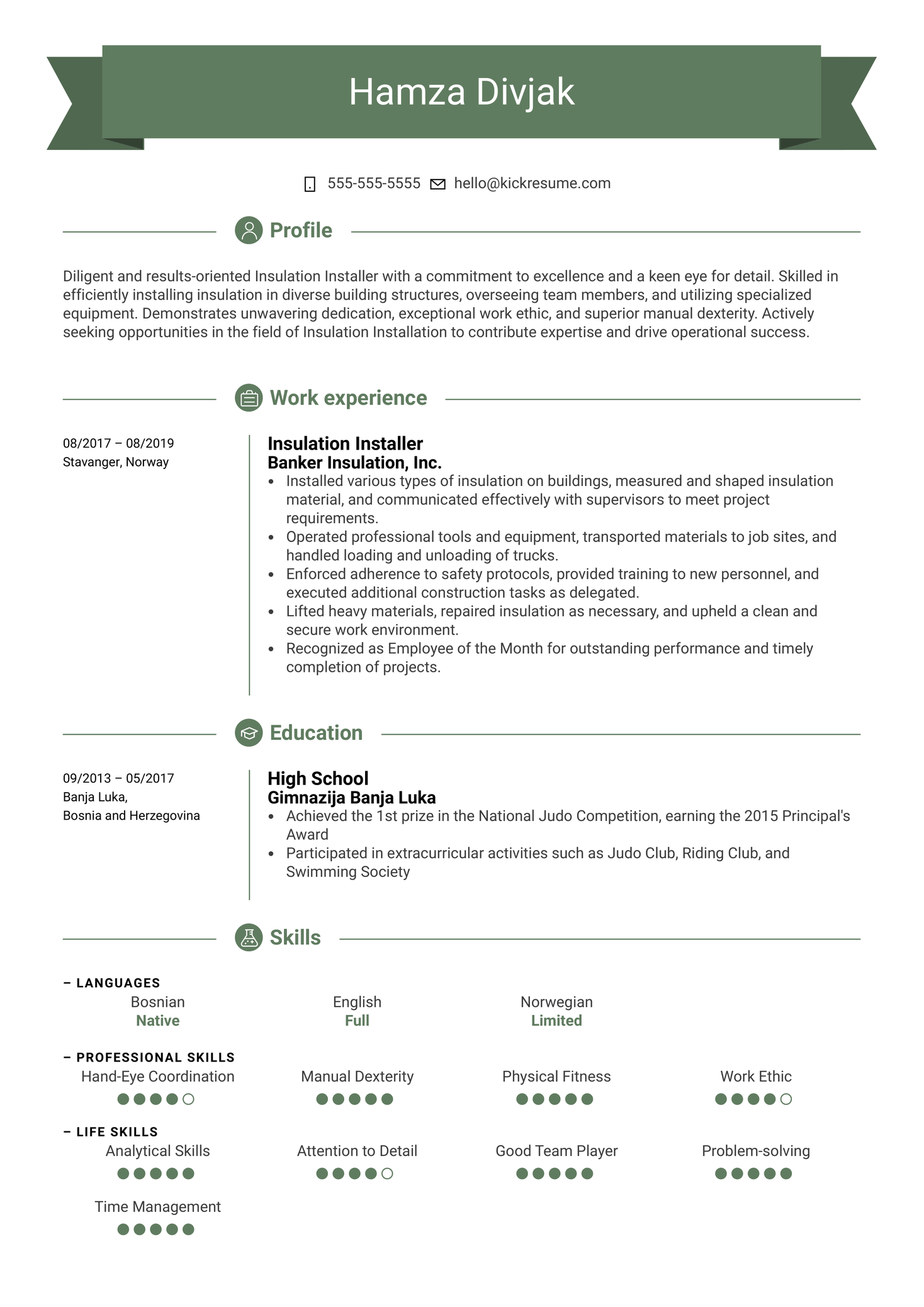 Insulation Installer Resume Example