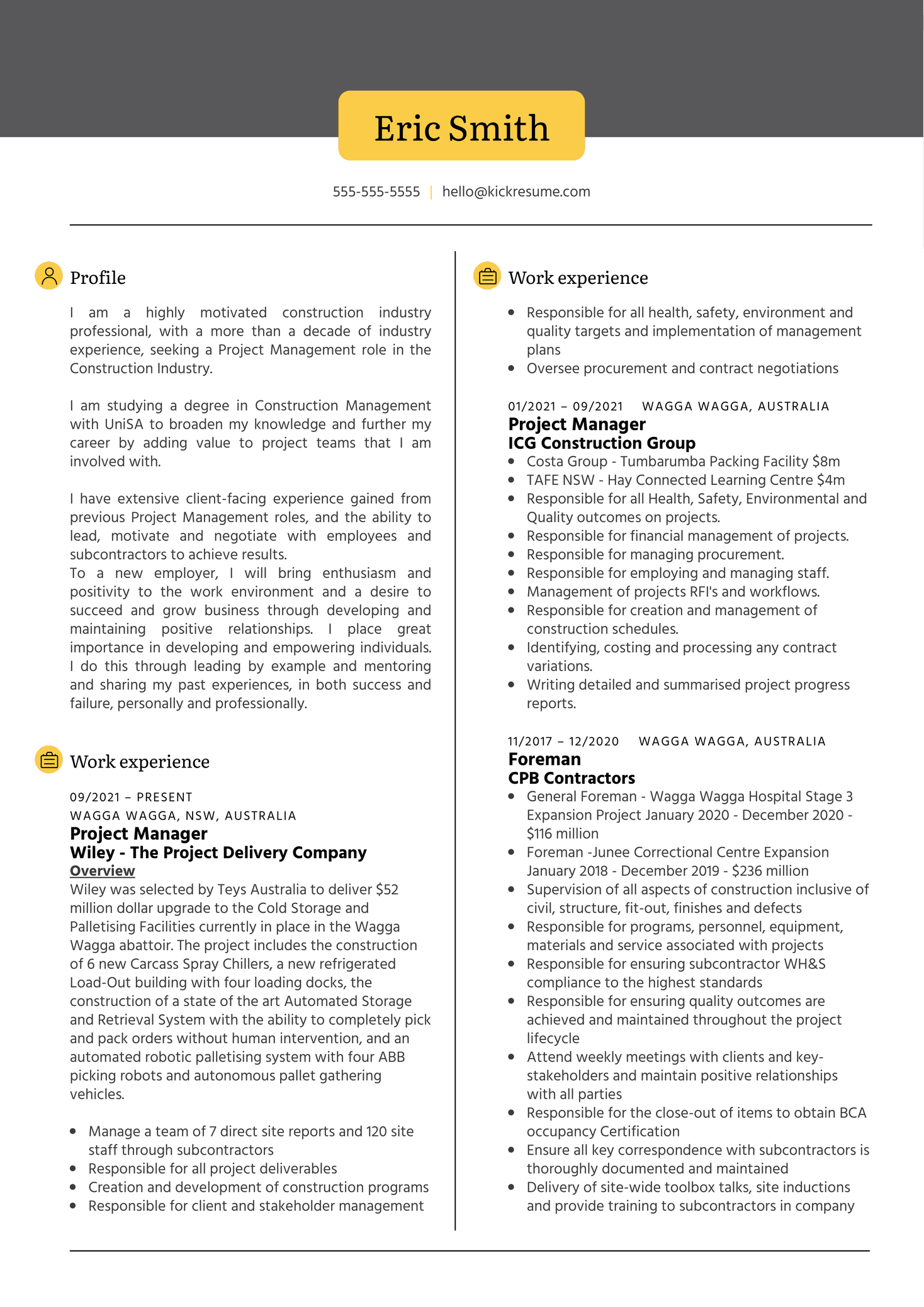 Foreman at Lendlease Resume Example