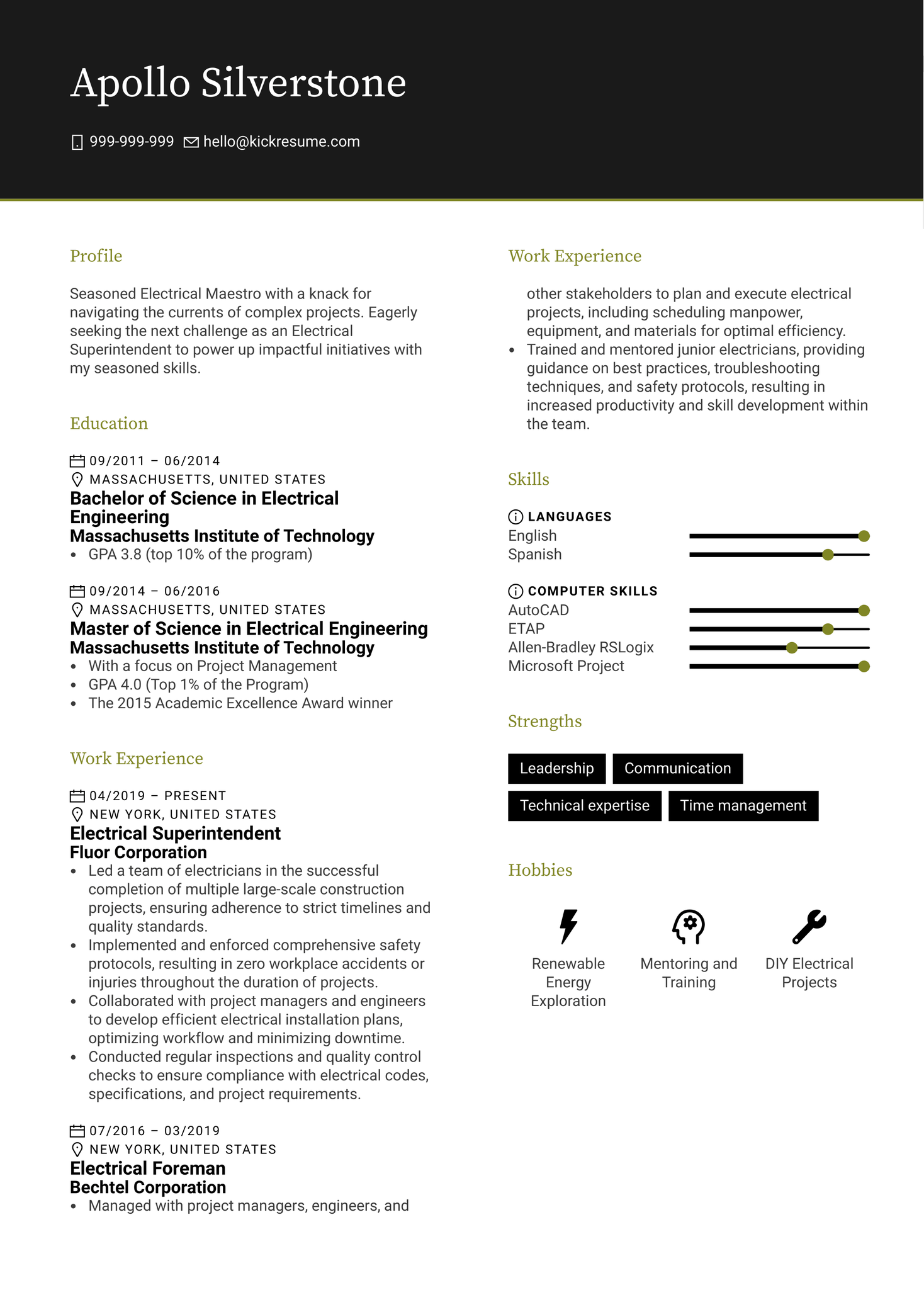 Electrical Superintendent Resume Sample