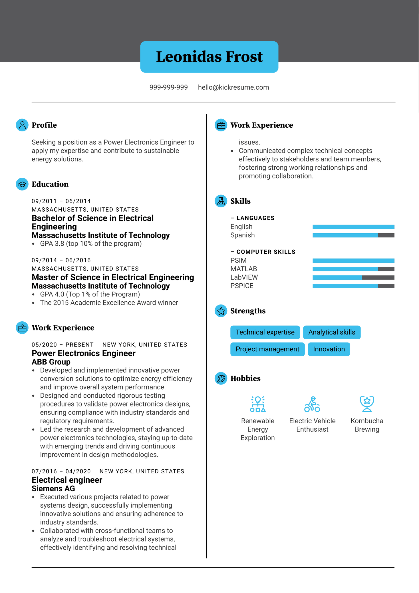 Power Electronics Engineer Resume Sample