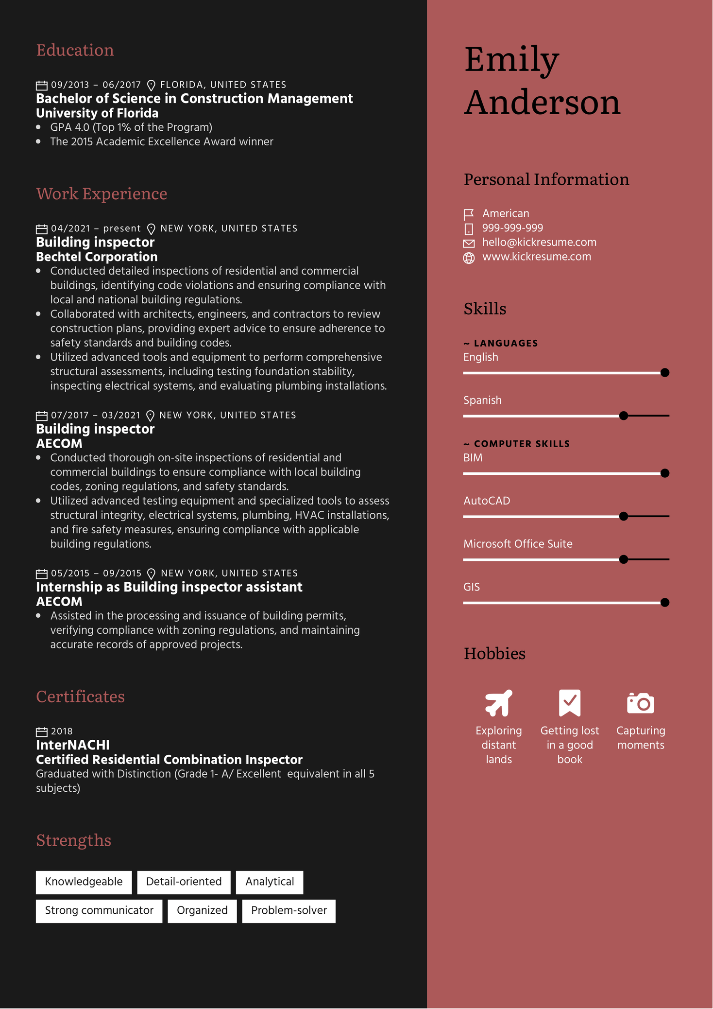 Building inspector Resume Sample