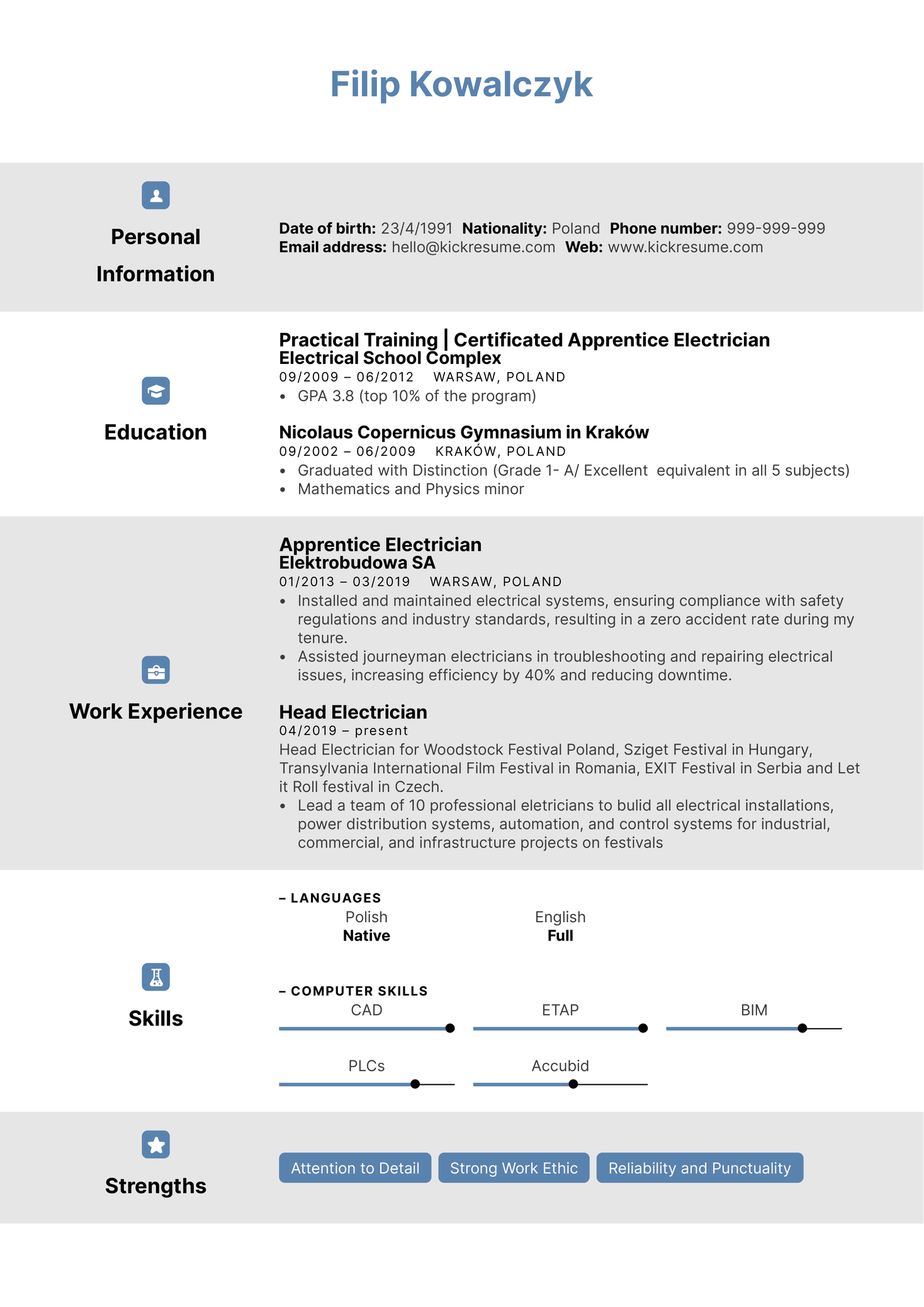 Apprentice Electrician Resume Sample