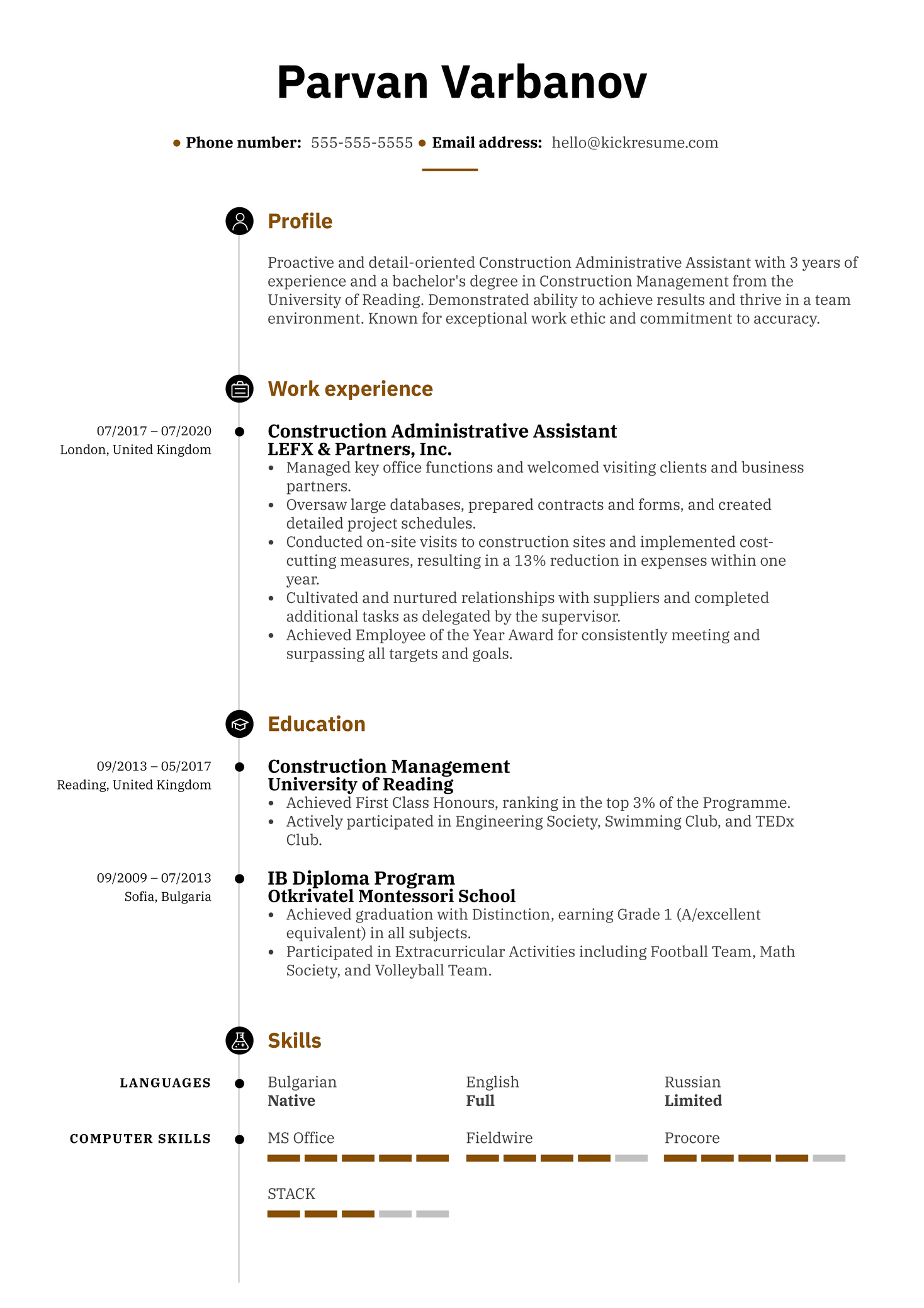 Construction Administrative Assistant Resume Sample