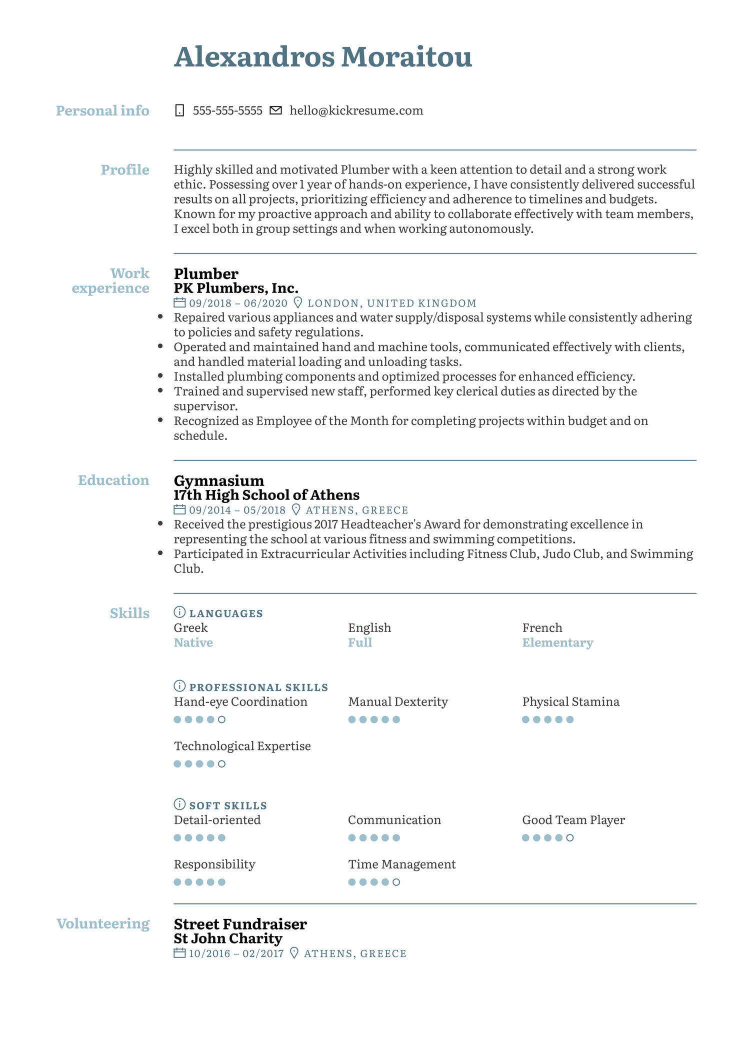 Plumber Resume Sample