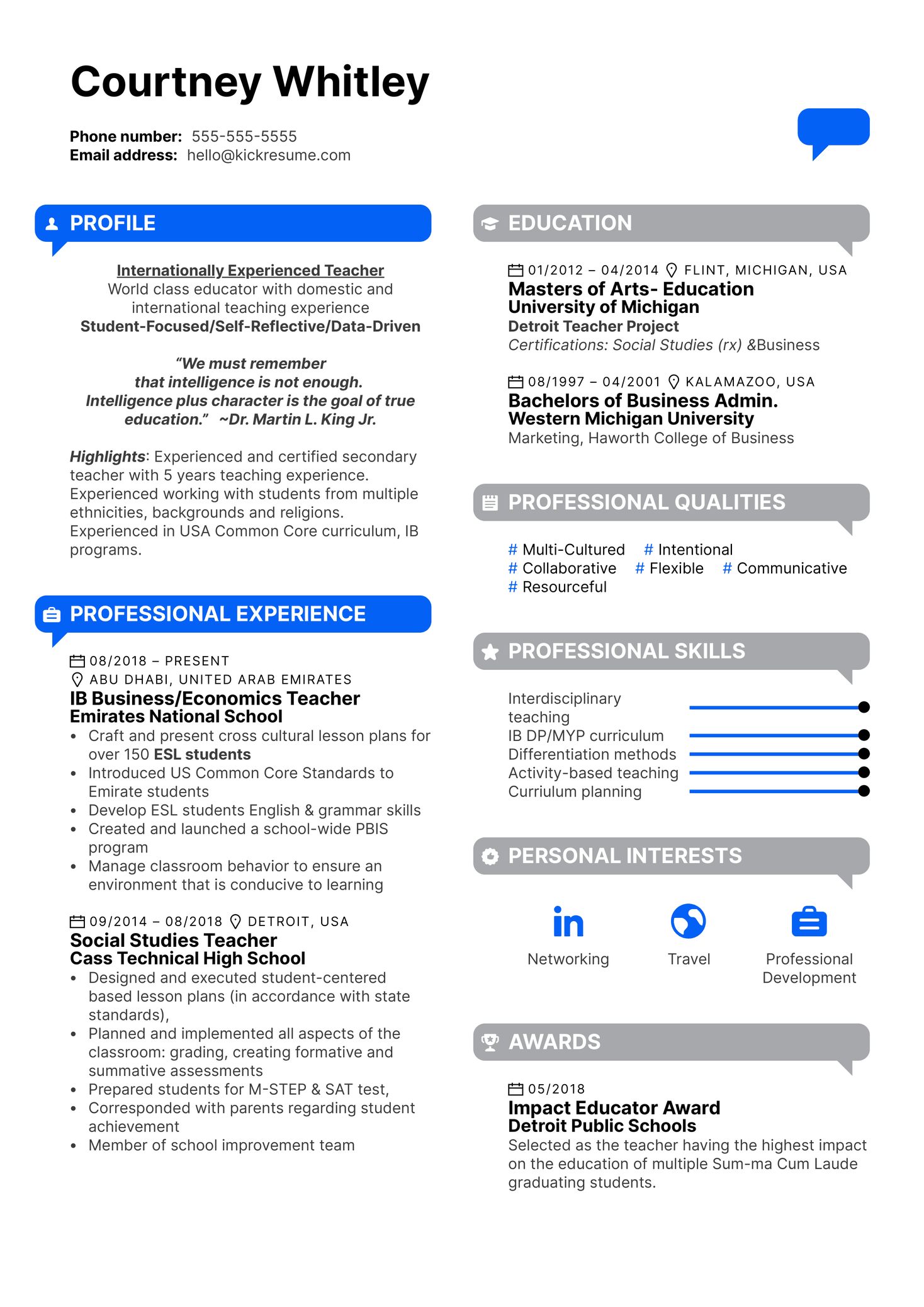 Detroit Public Schools Teacher Resume Example