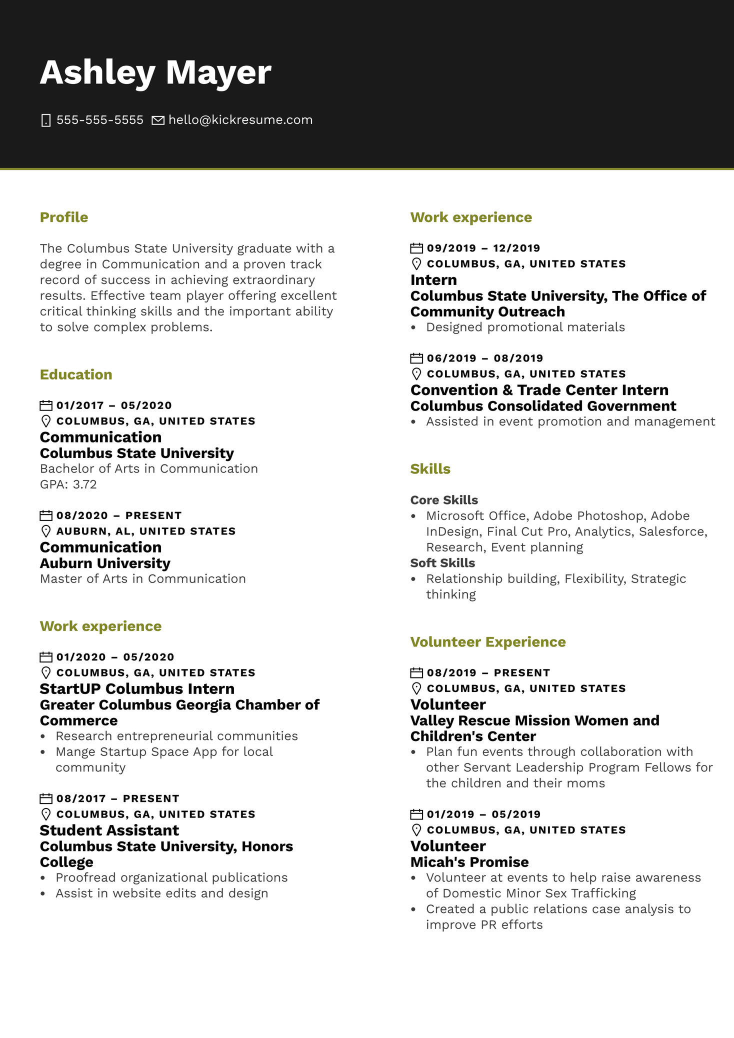 Auburn University Graduate Teaching Assistant Resume Example