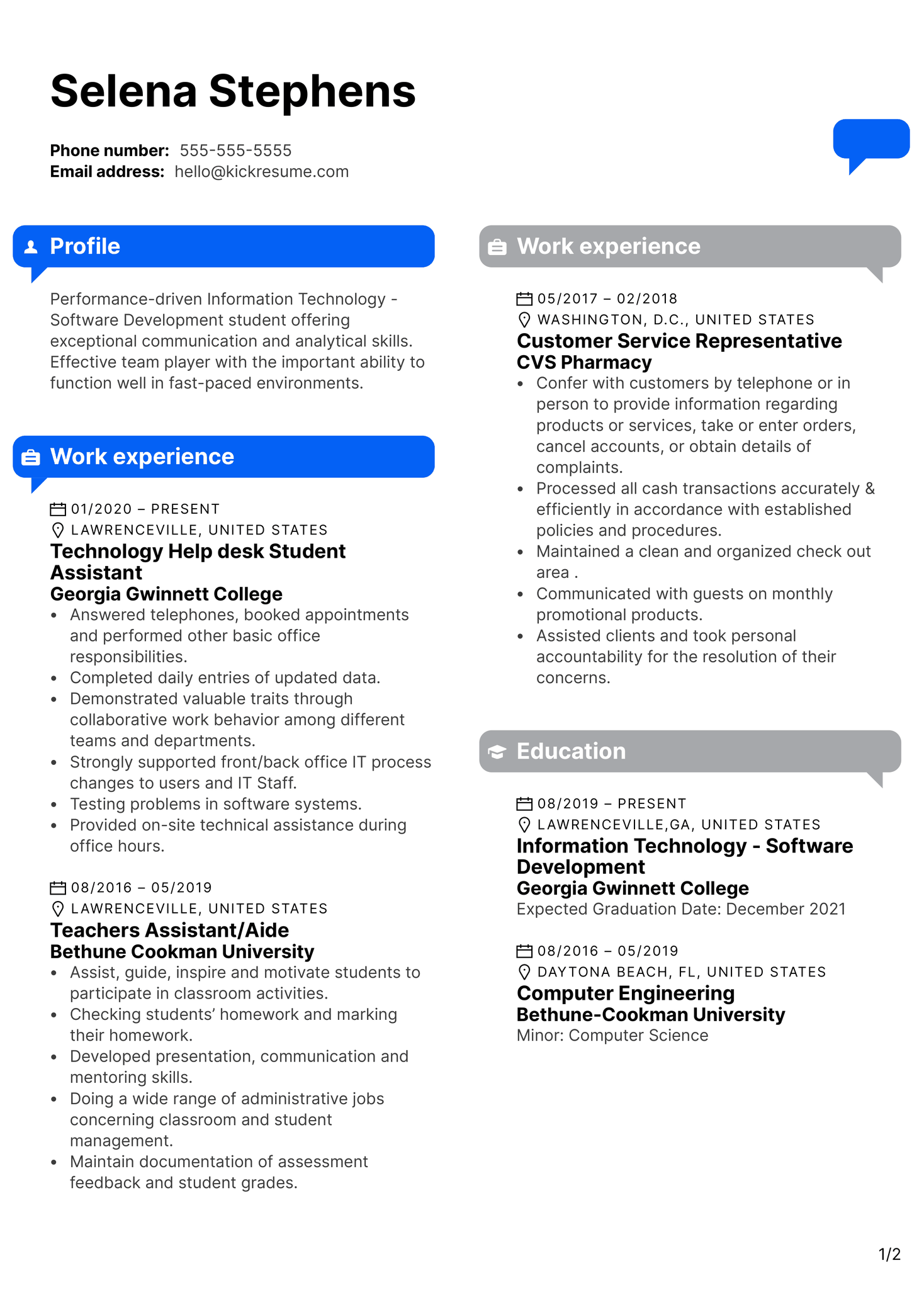 Student Assistant at Georgia Gwinnett College Resume Sample