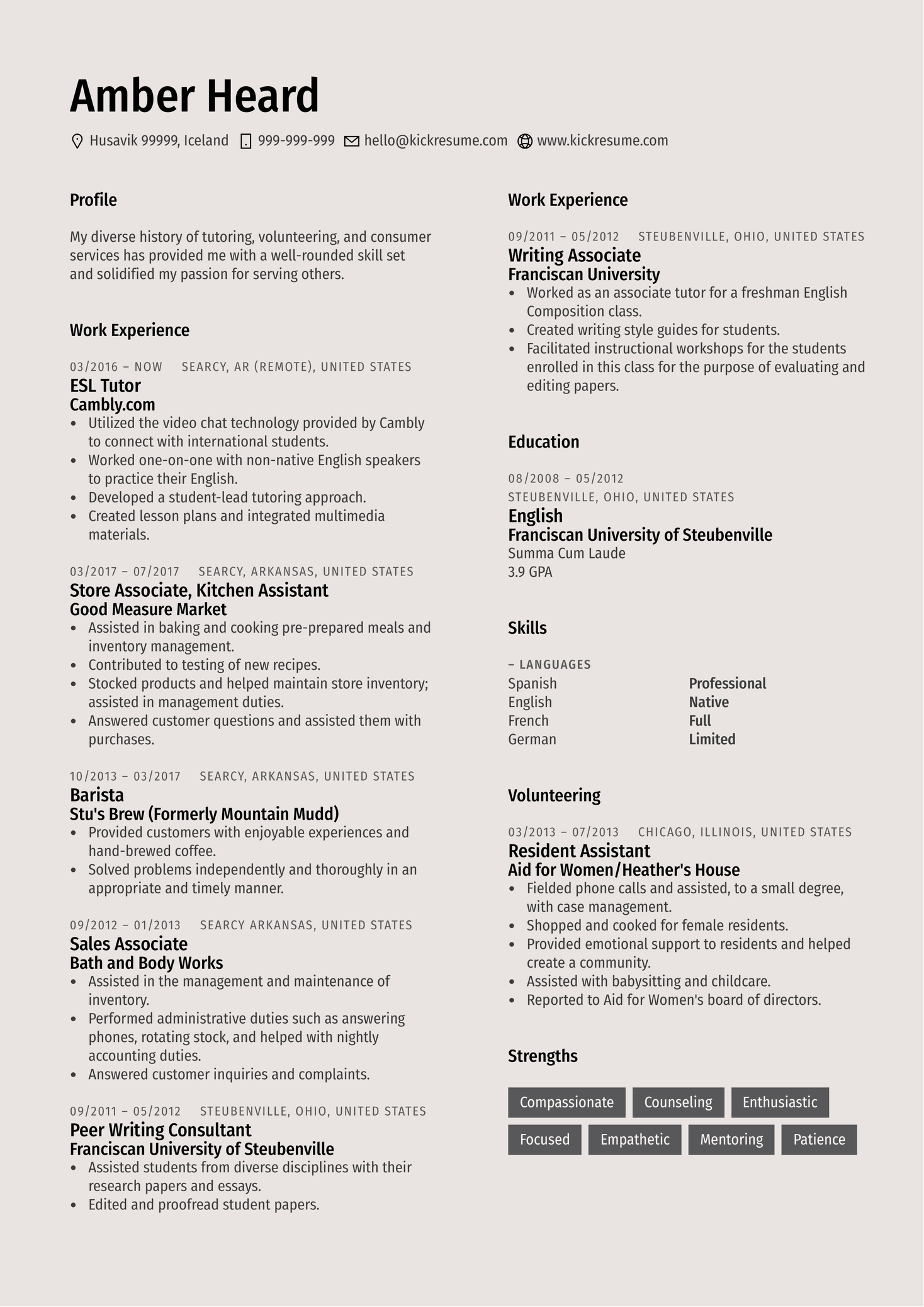 Dean of Women Resume Example